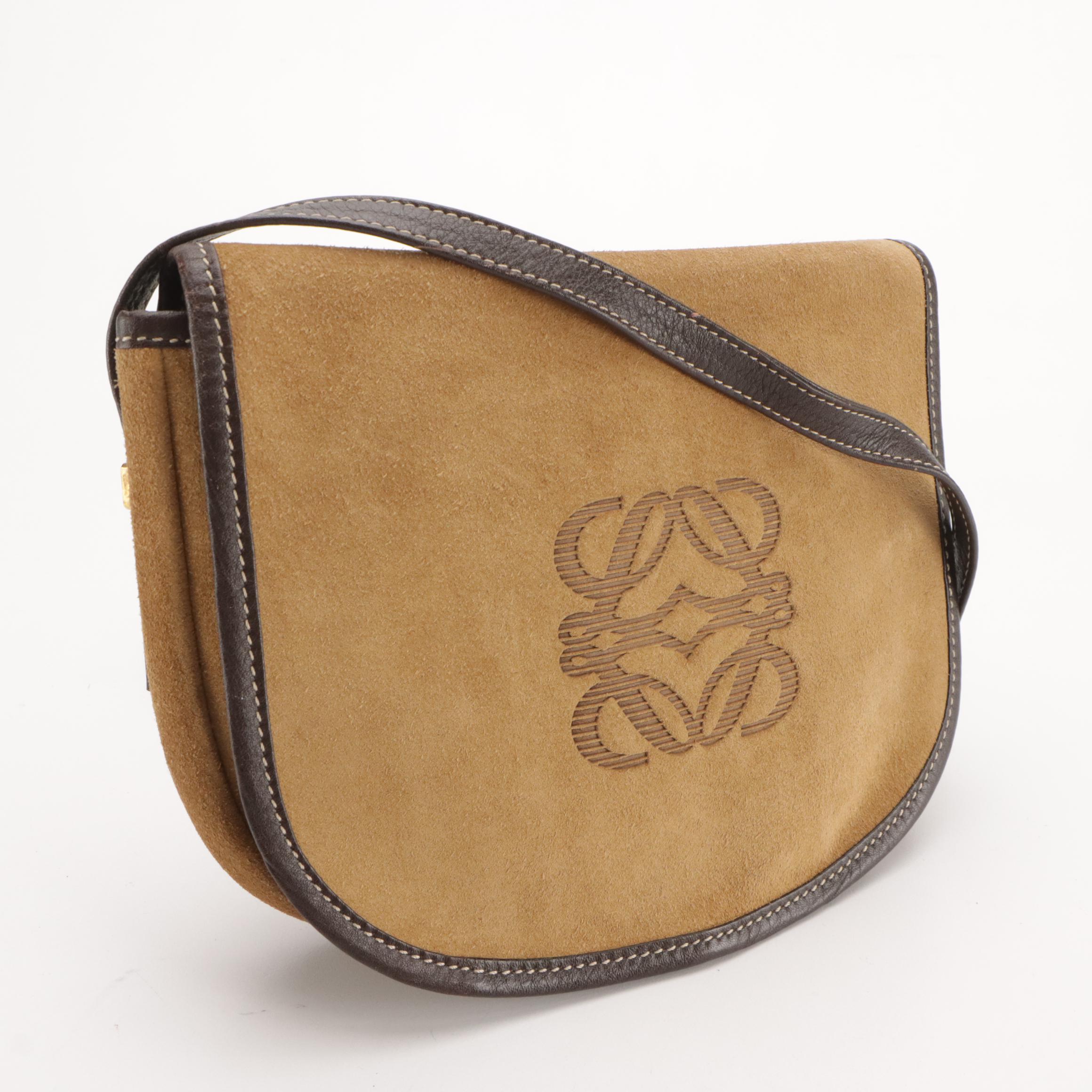 Loewe Suede and Leather Anagram Front-Flap Crossbody Bag