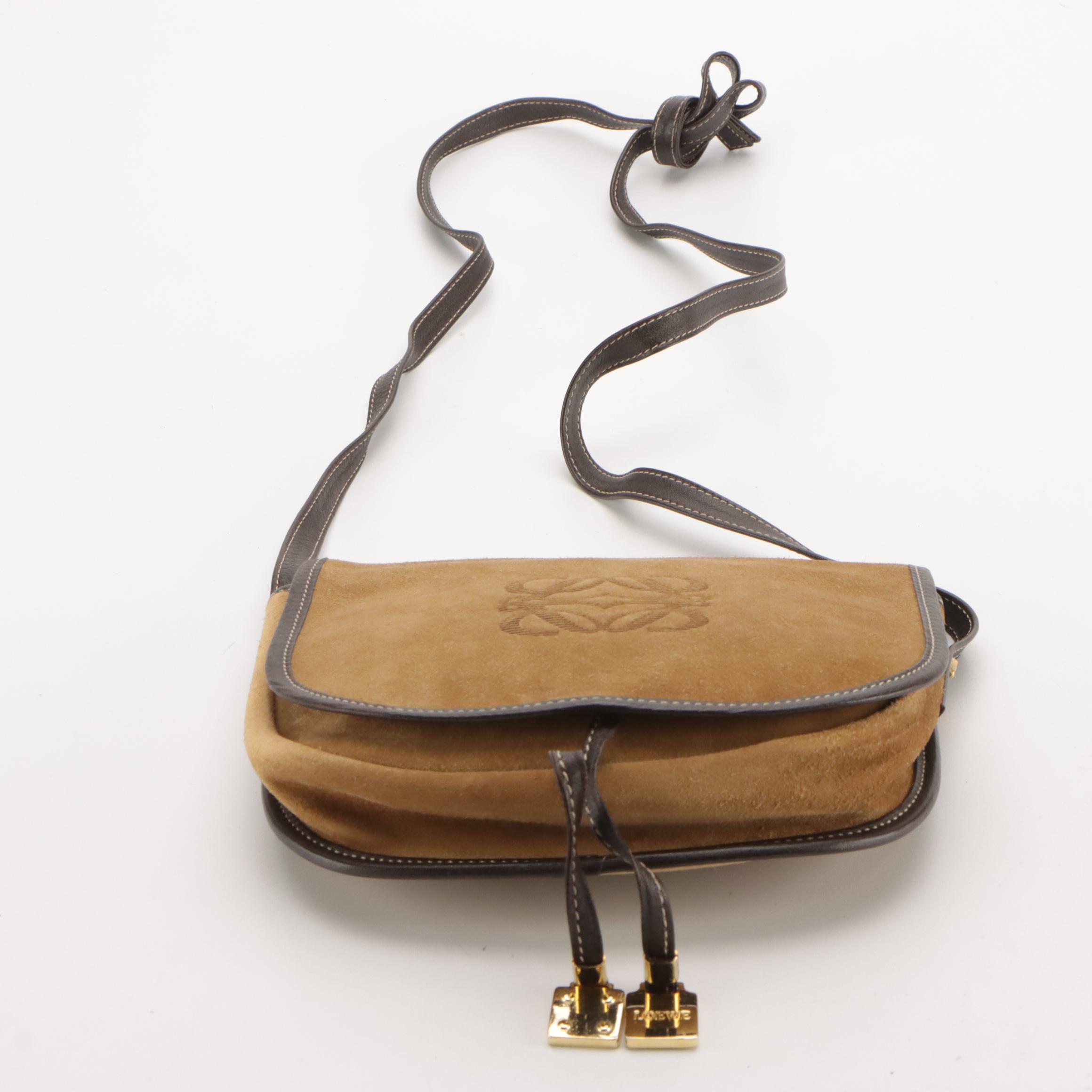 Loewe Suede and Leather Anagram Front-Flap Crossbody Bag