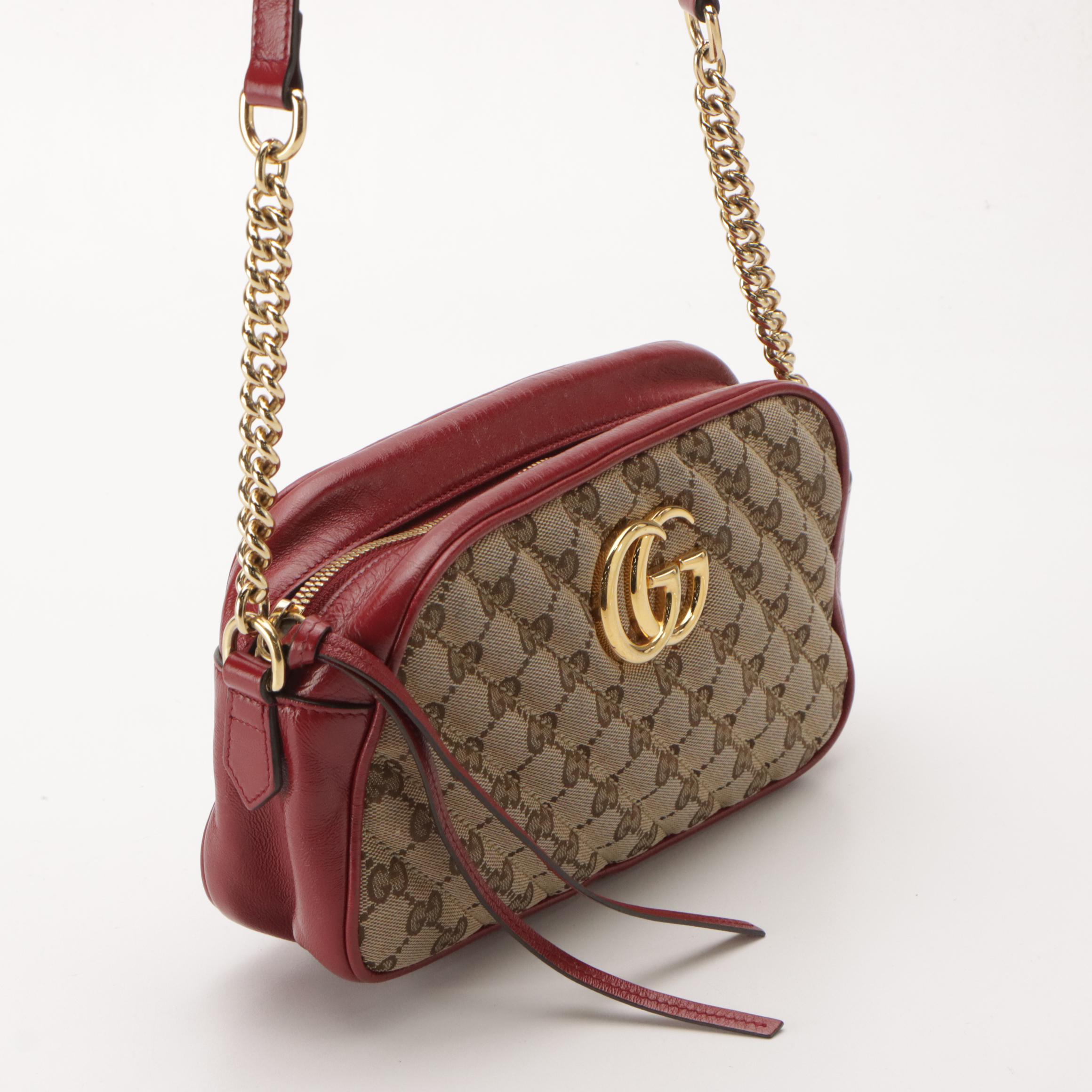 Gucci Marmont GG Canvas and Red Leather Crossbody Bag