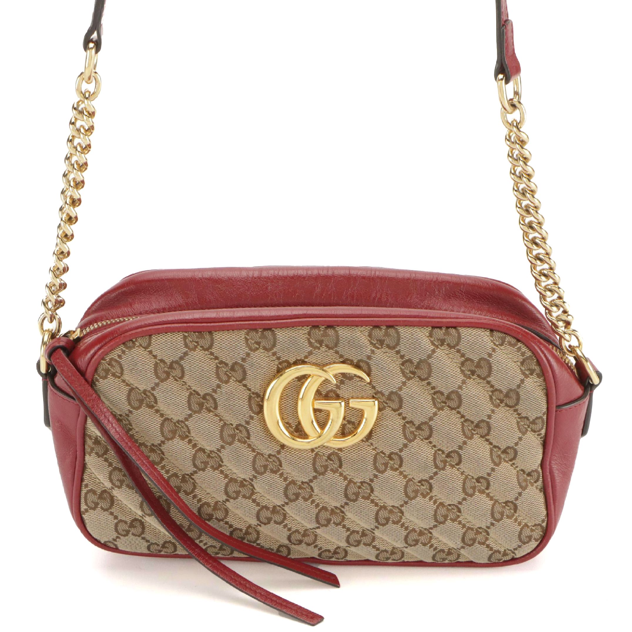 Gucci Marmont GG Canvas and Red Leather Crossbody Bag