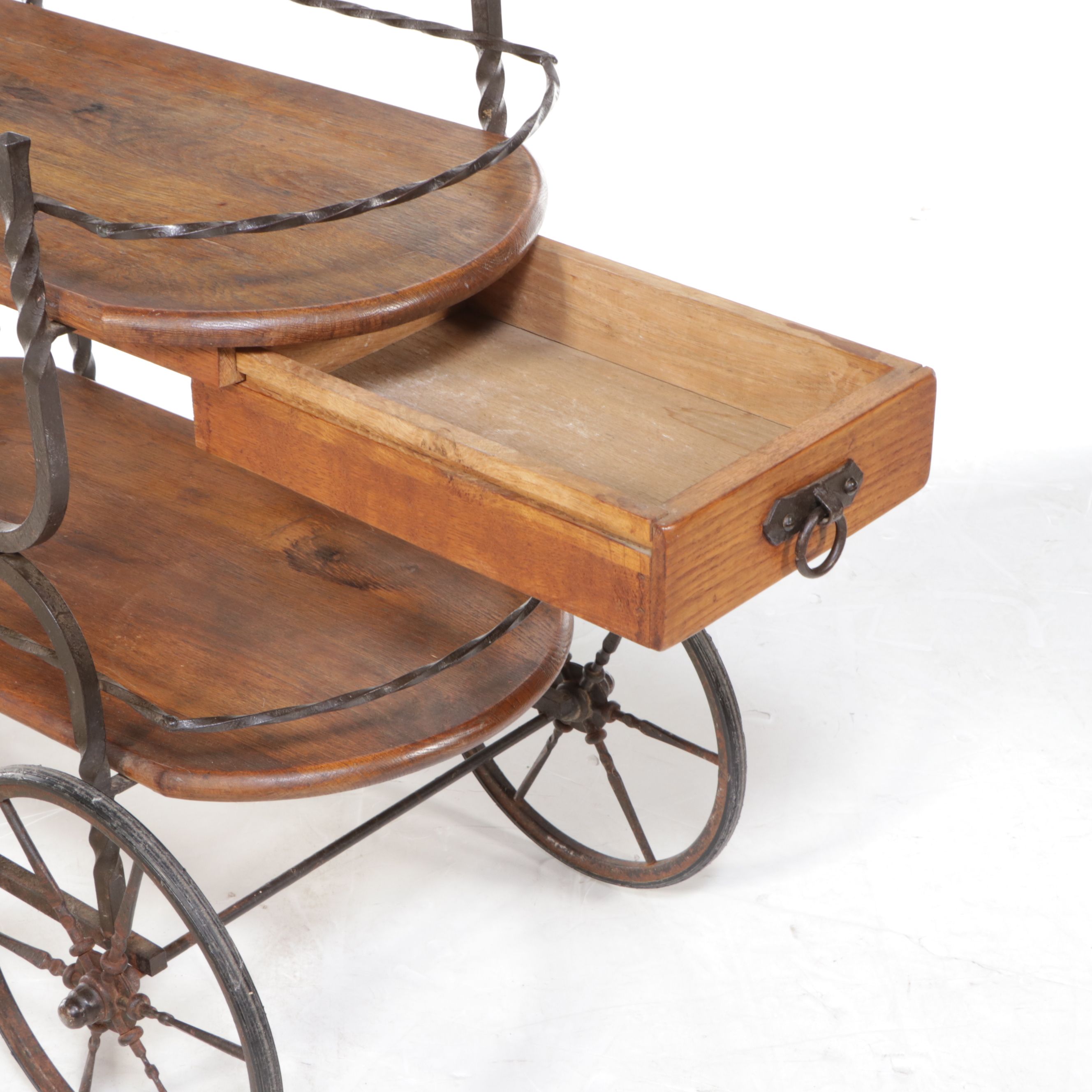 Italian Style Wood and Wrought Iron Bar Cart, Mid to Late 20th Century