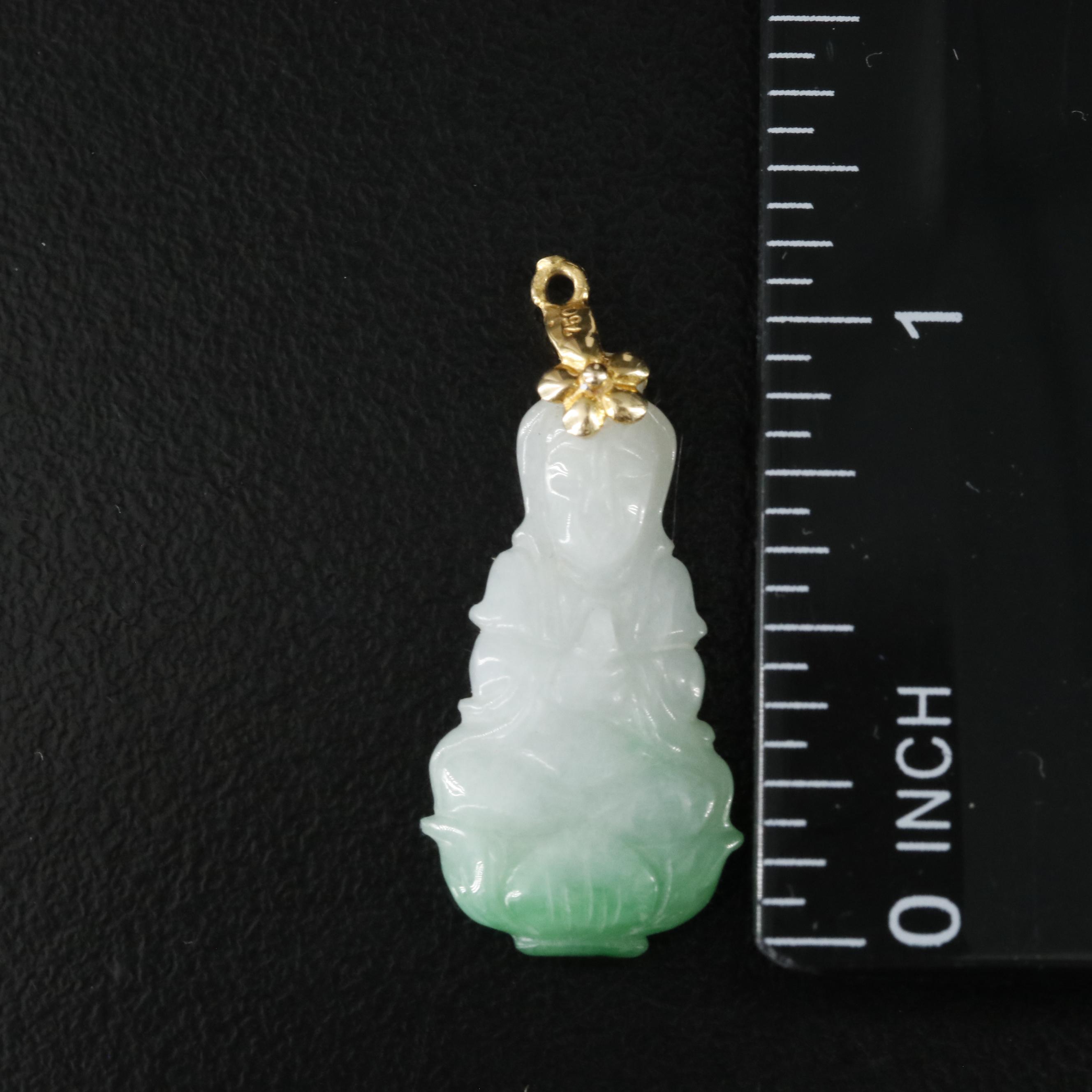 18K Jadeite Chinese Goddess Guanyin Pendant