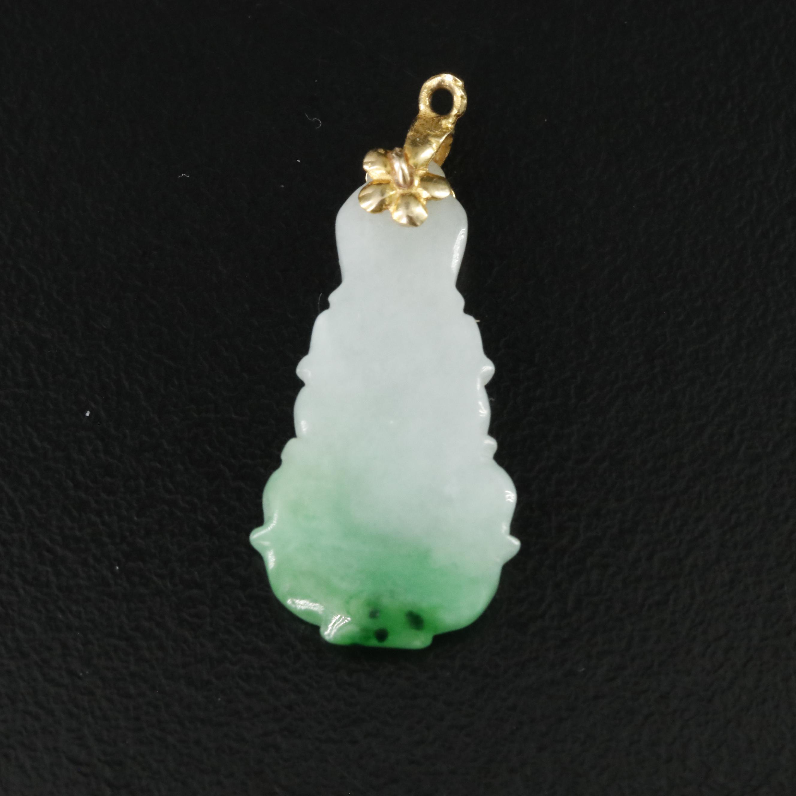 18K Jadeite Chinese Goddess Guanyin Pendant