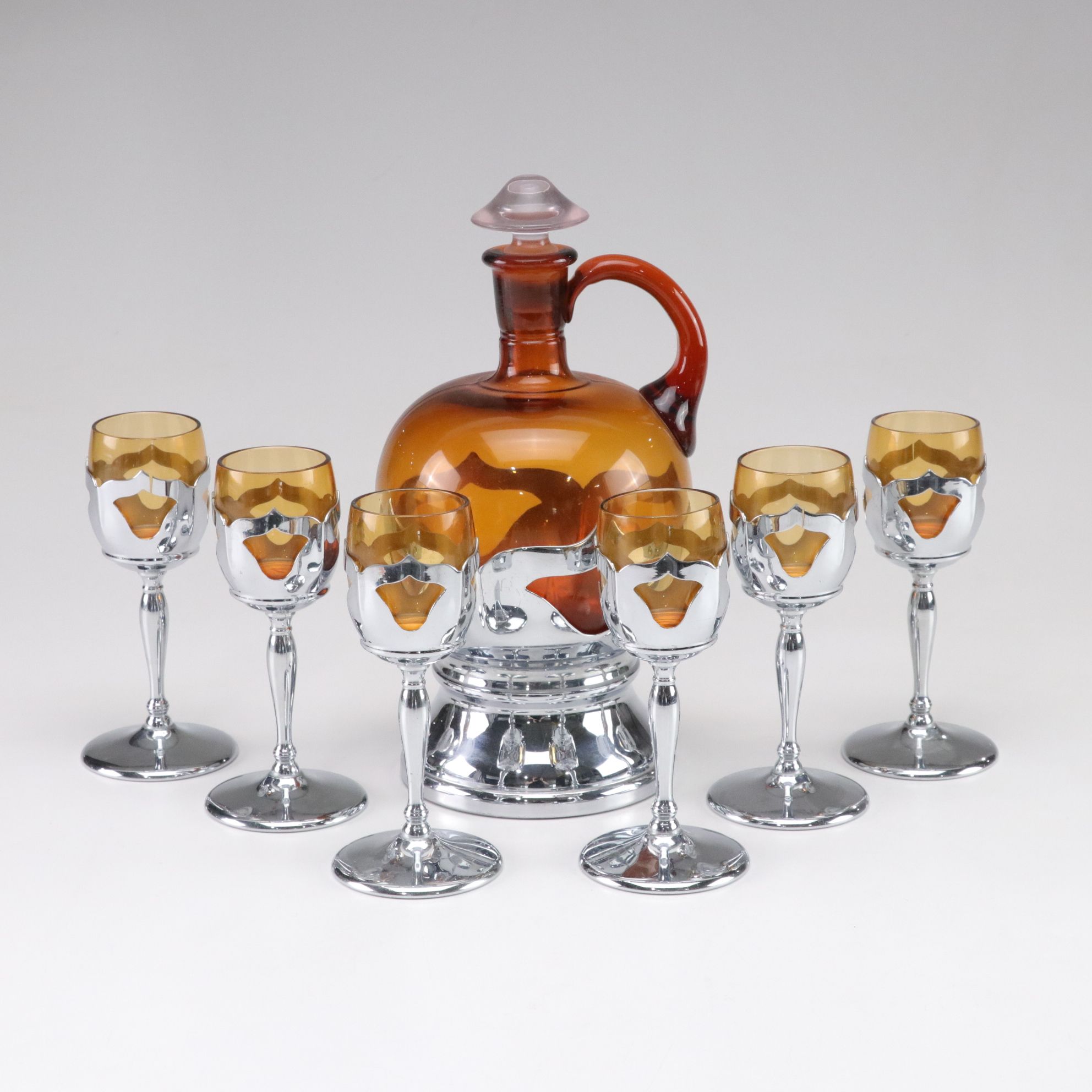 Farber Brothers "Farber Crystal" Stoppered Decanter & Wine Glasses
