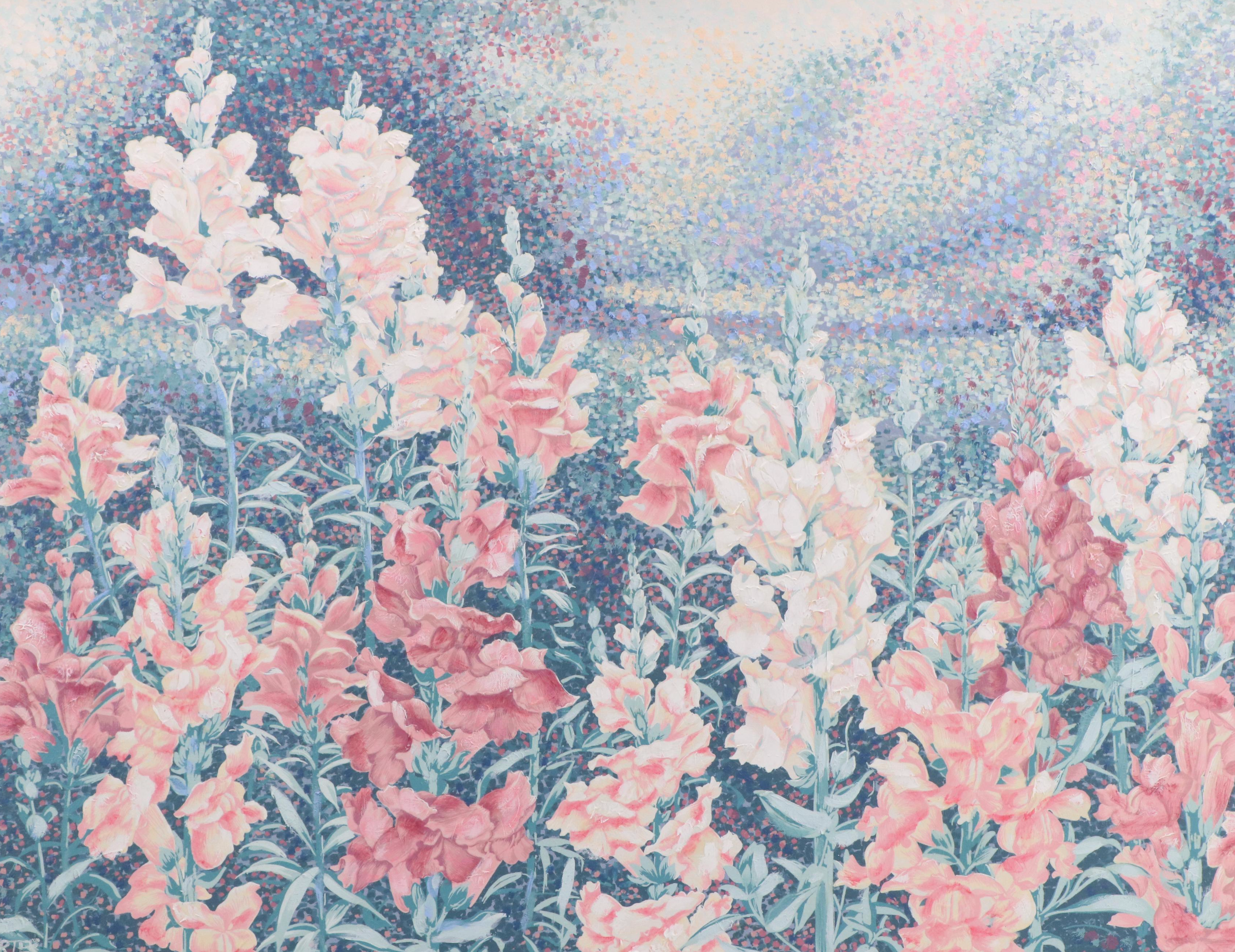 Carter Acrylic Floral Painting of Snapdragons, Late 20th Century