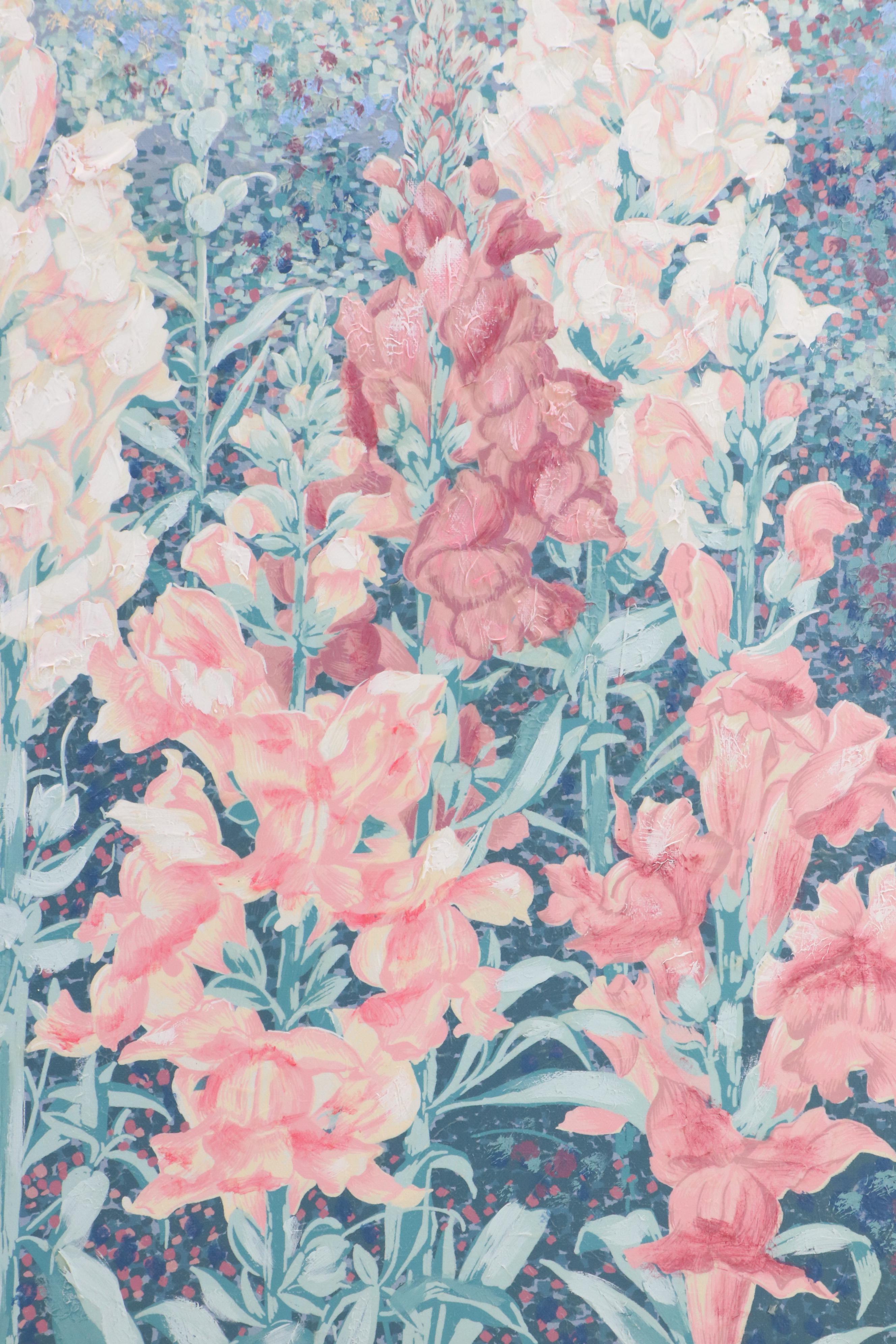 Carter Acrylic Floral Painting of Snapdragons, Late 20th Century