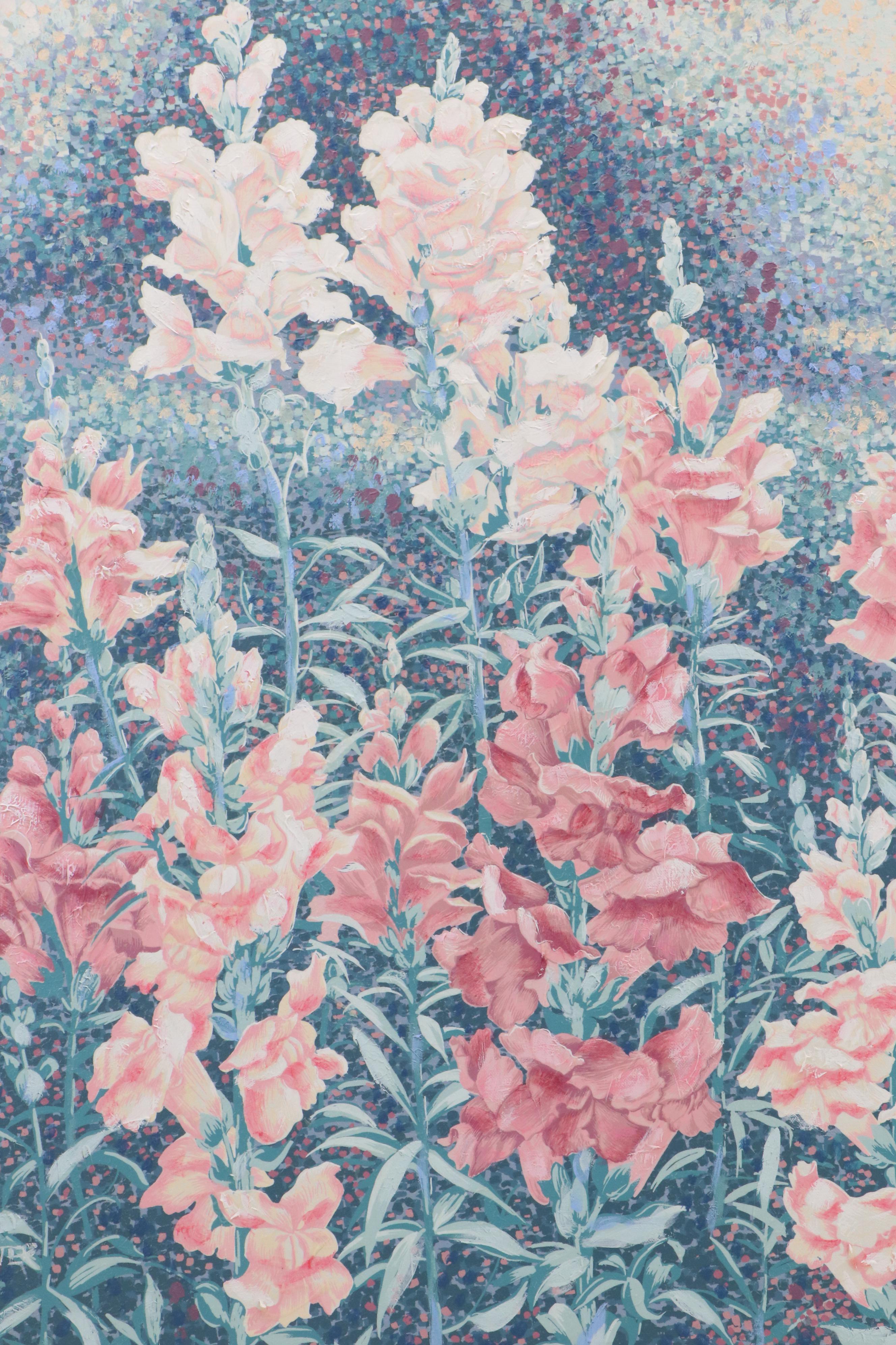 Carter Acrylic Floral Painting of Snapdragons, Late 20th Century