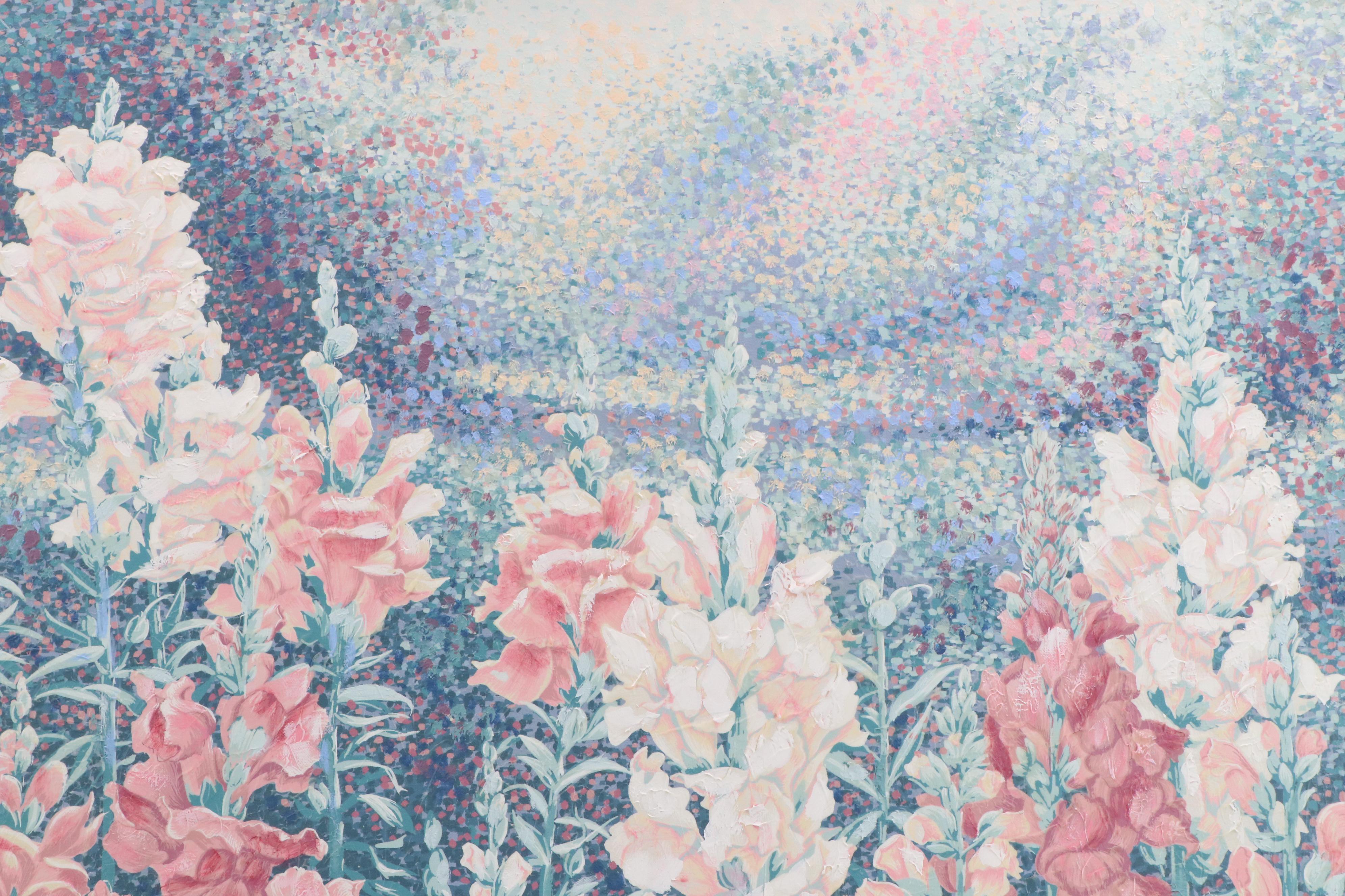 Carter Acrylic Floral Painting of Snapdragons, Late 20th Century