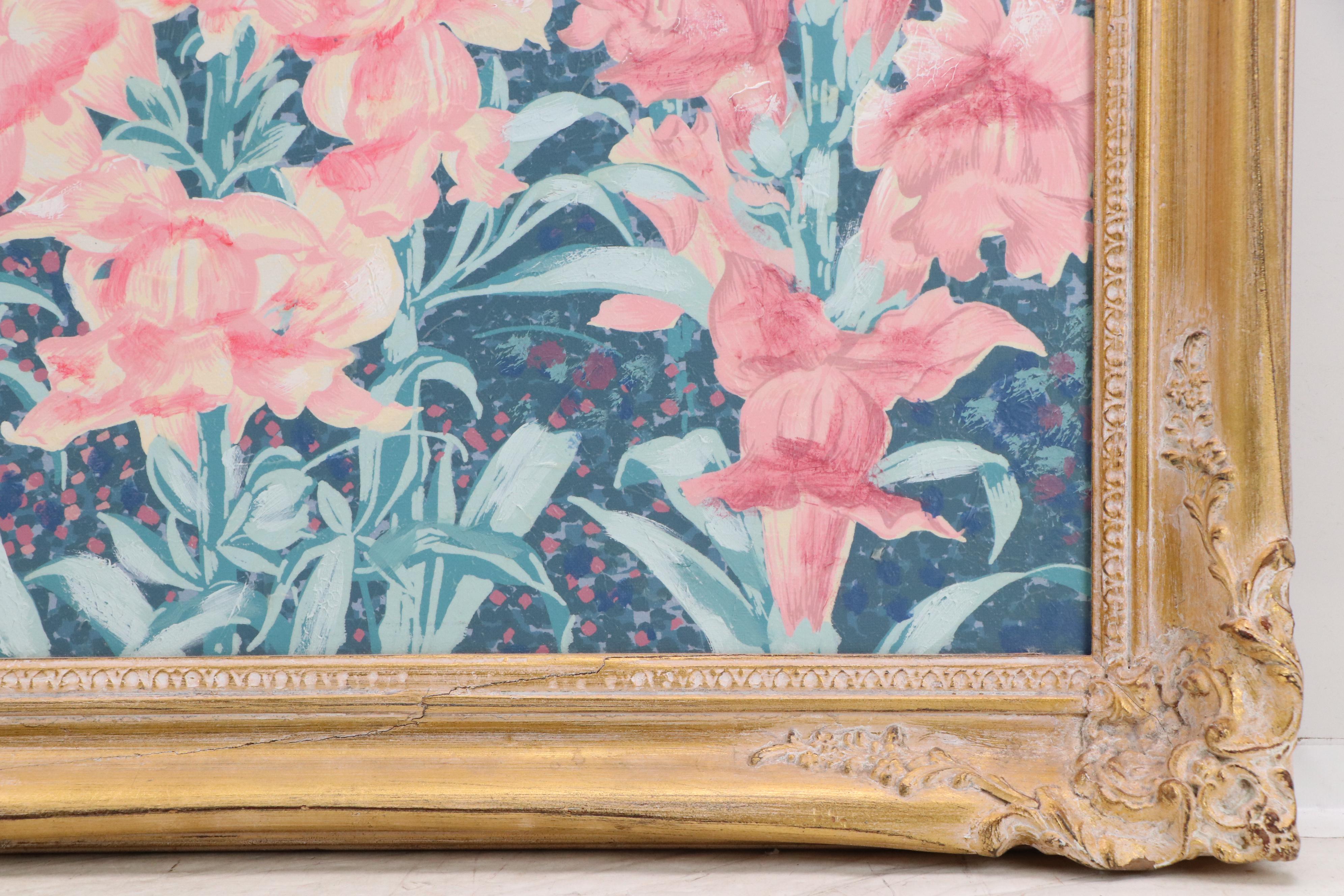 Carter Acrylic Floral Painting of Snapdragons, Late 20th Century