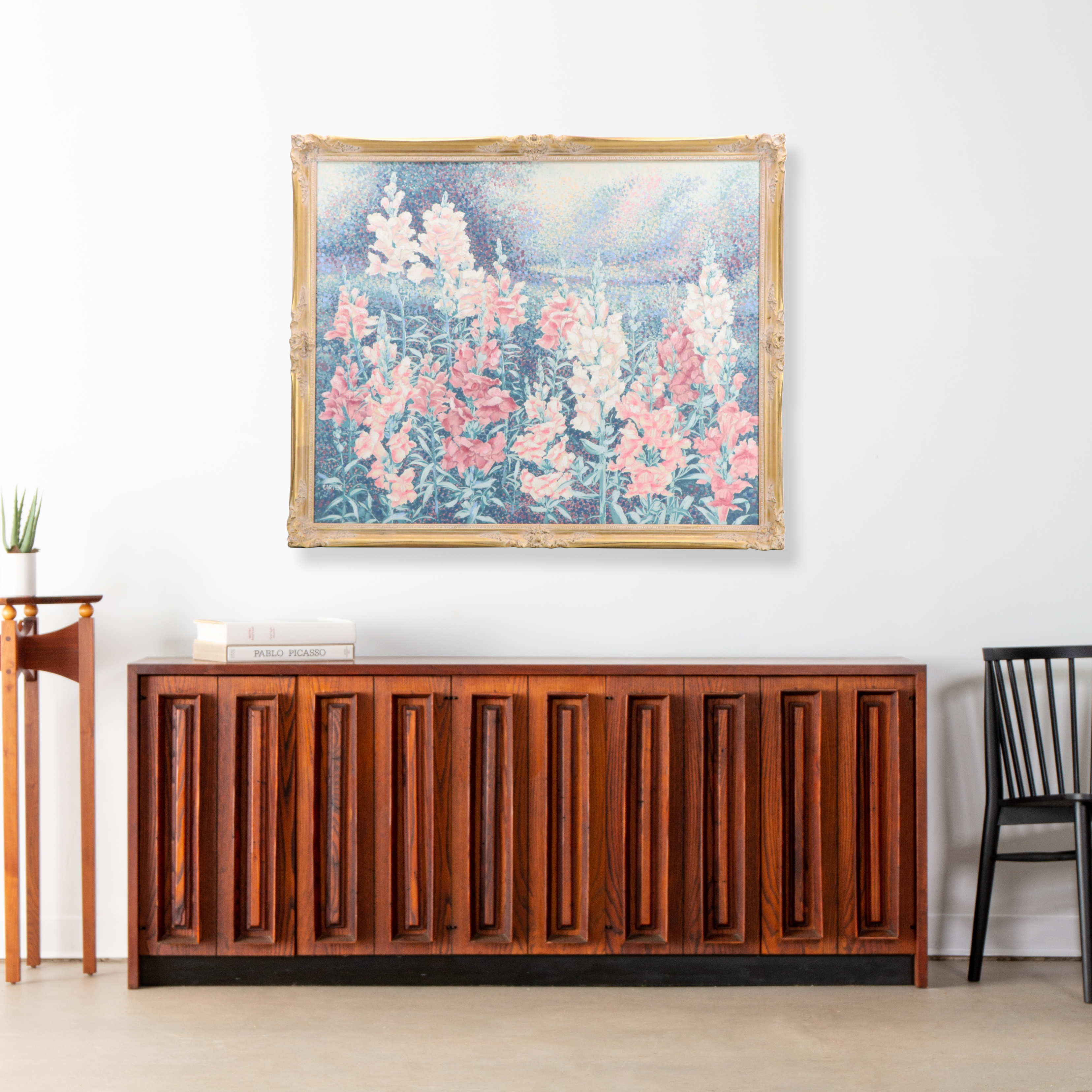 Carter Acrylic Floral Painting of Snapdragons, Late 20th Century