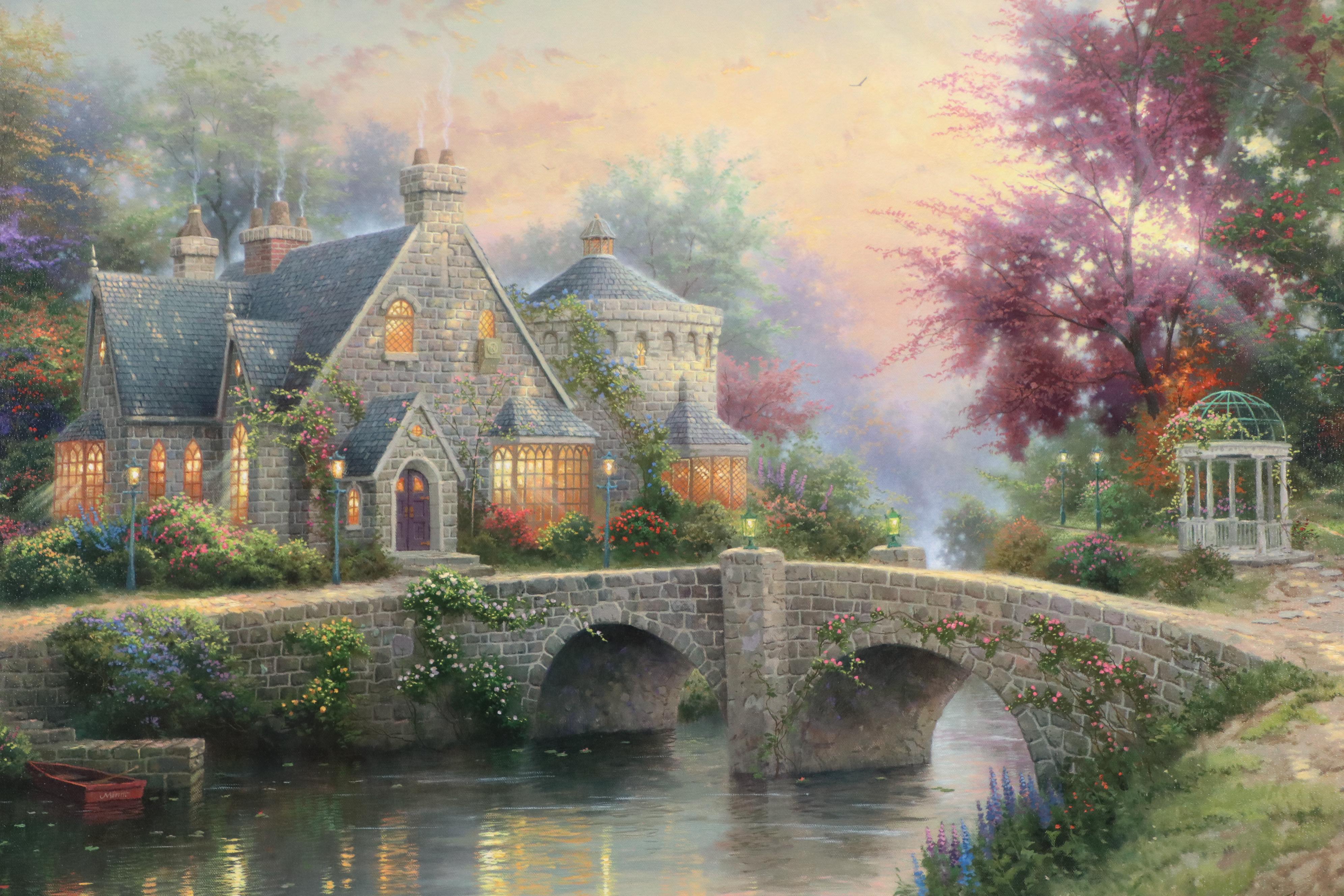 Thomas Kinkade Embellished Offset Lithograph "Lamplight Manor"