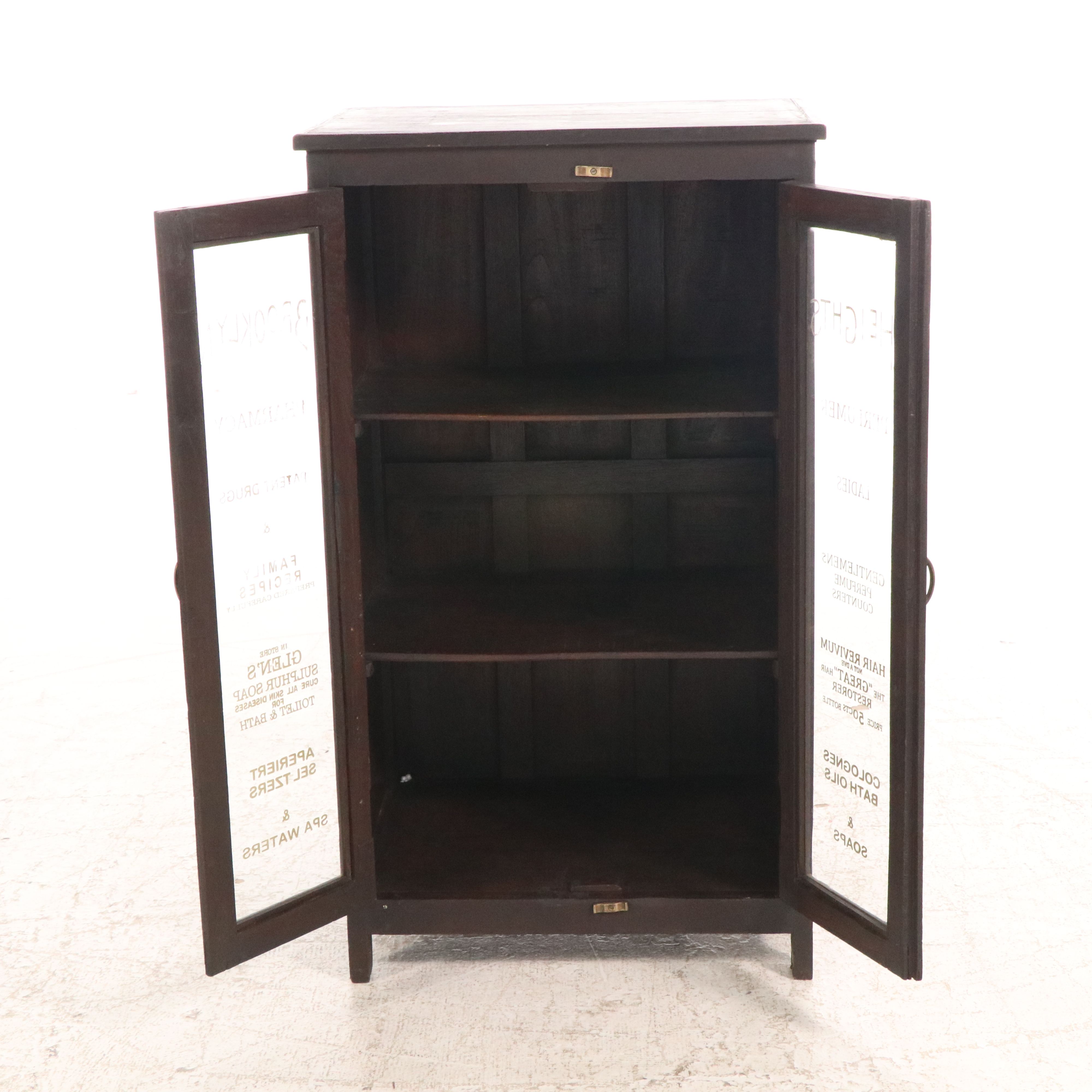 Painted Wooden Apothecary Cabinet with "Brooklyn Heights" Decal