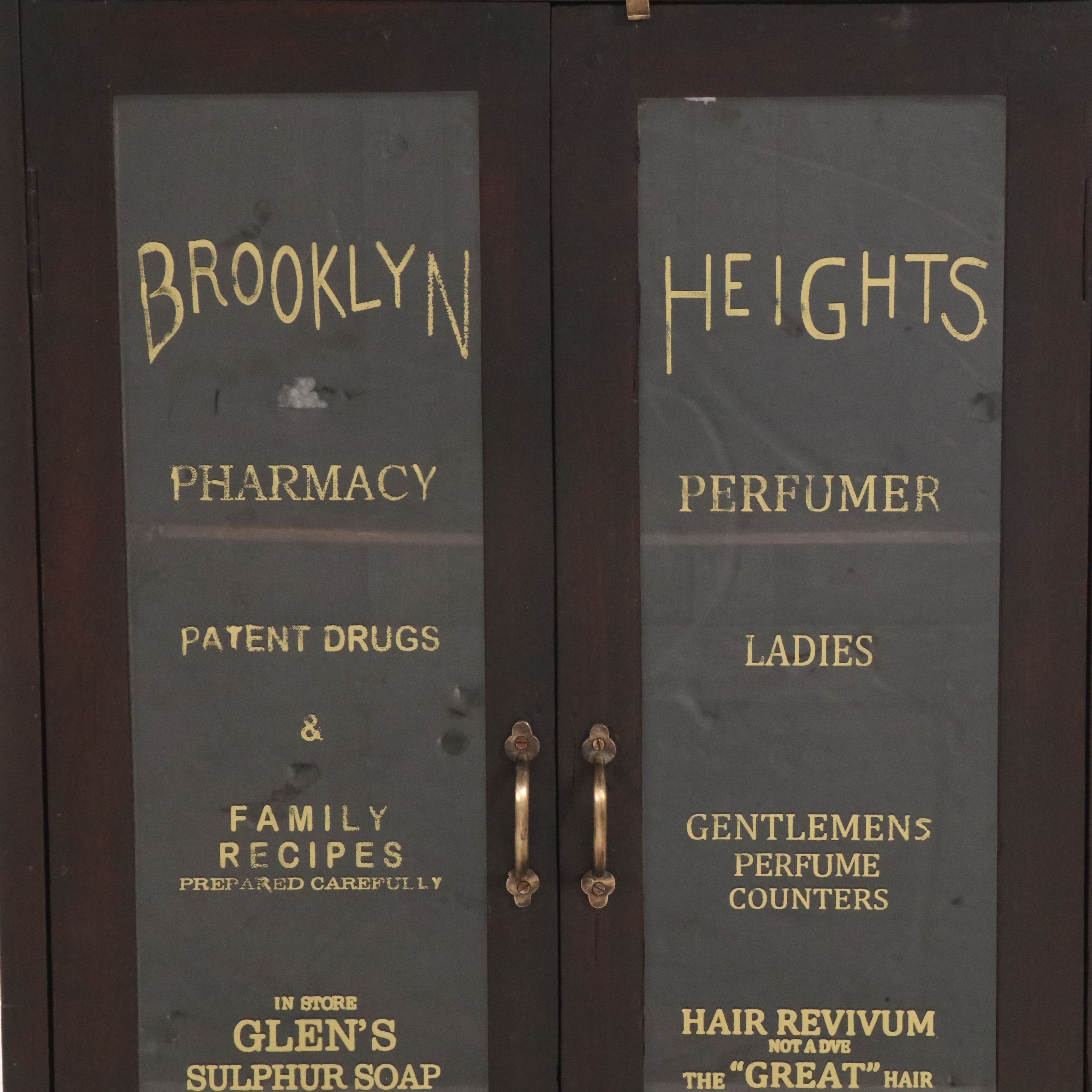 Painted Wooden Apothecary Cabinet with "Brooklyn Heights" Decal