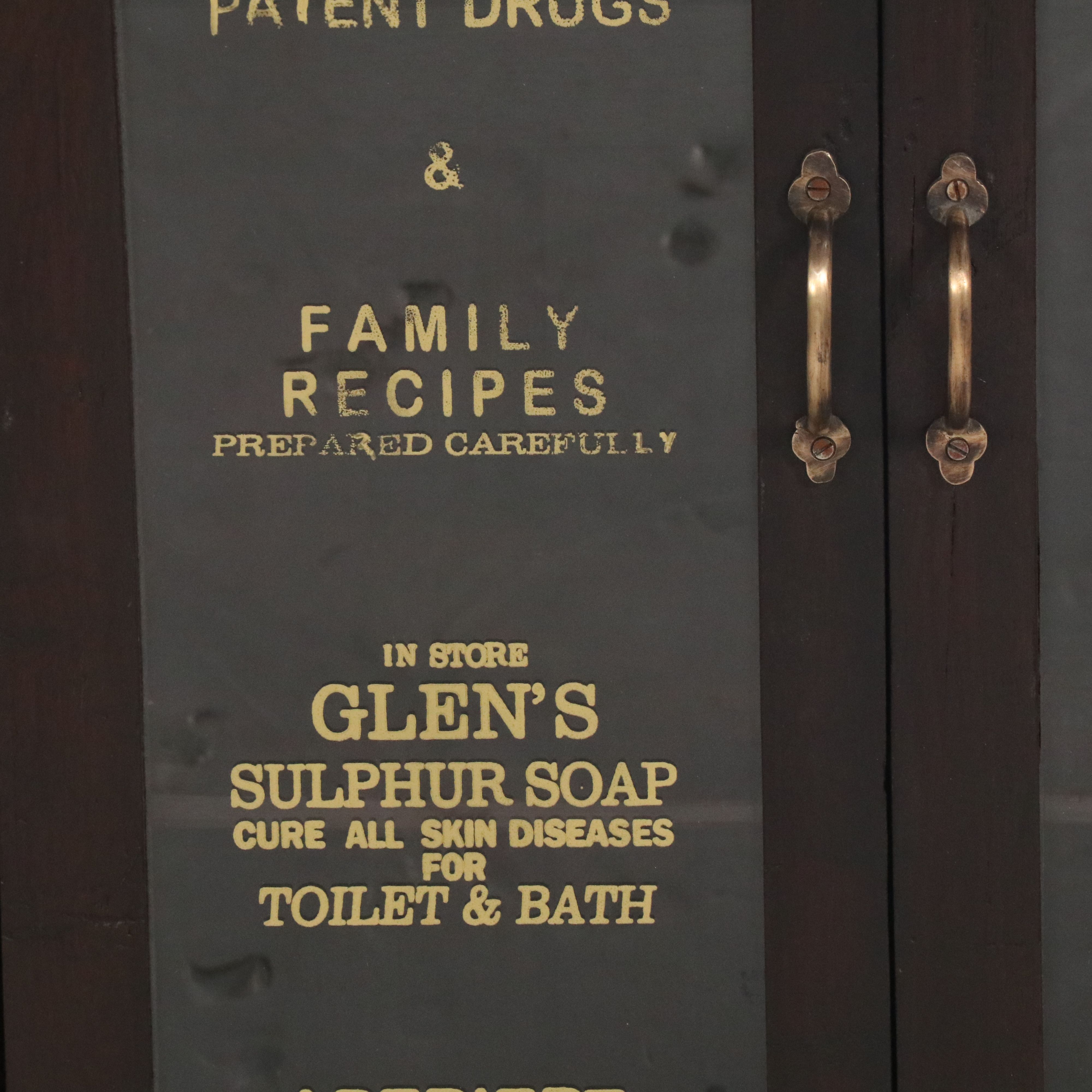 Painted Wooden Apothecary Cabinet with "Brooklyn Heights" Decal