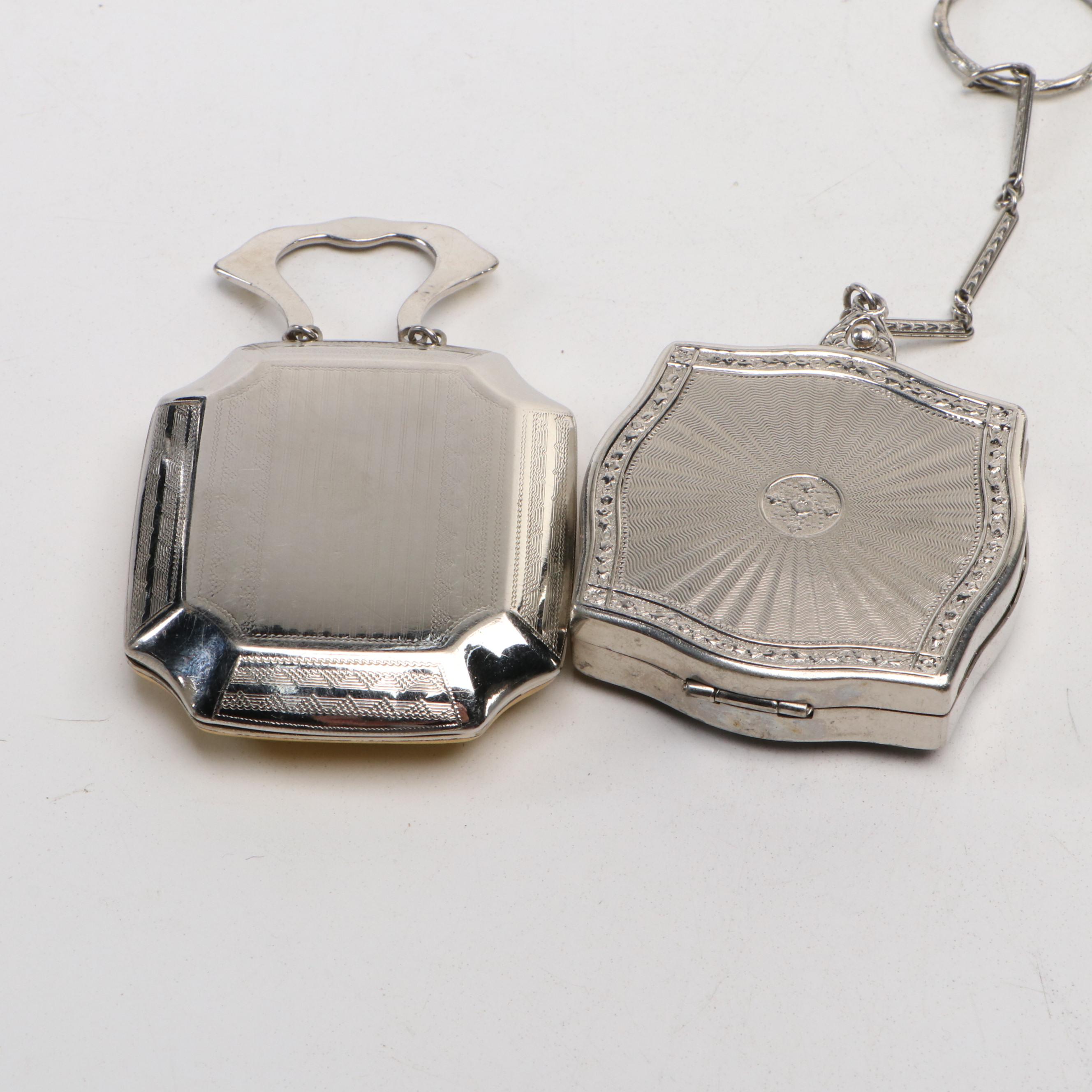 Art Deco Pendant Floral Guilloche Enamel Makeup Compacts