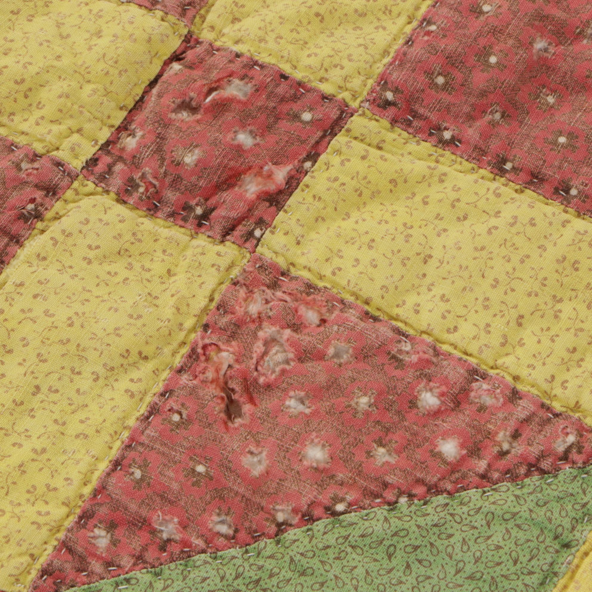 1940s Hand-Crafted "Autumn Leaves" Block Quilt