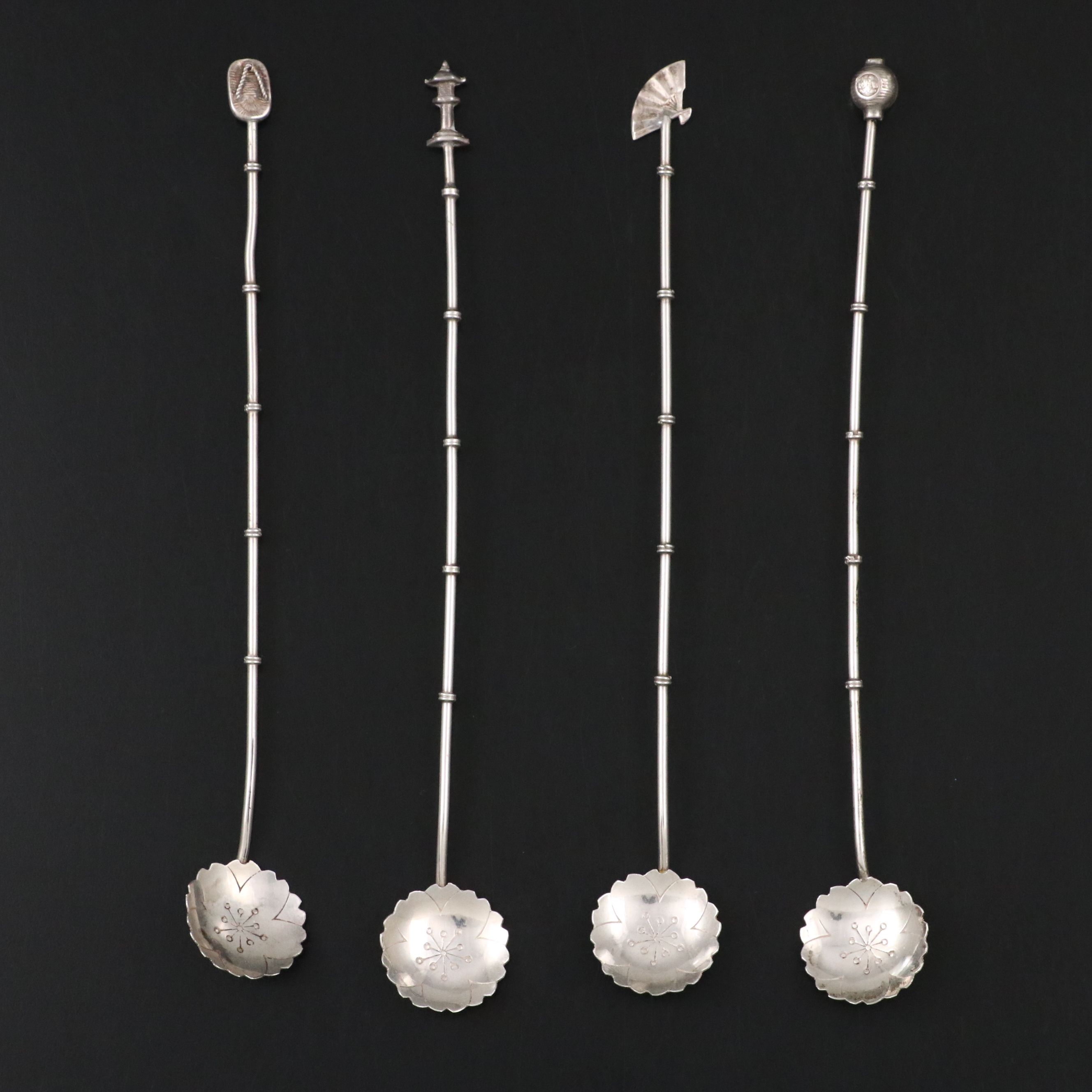 Cherry Blossom with Bamboo Handle Sterling Silver Iced Tea Spoons