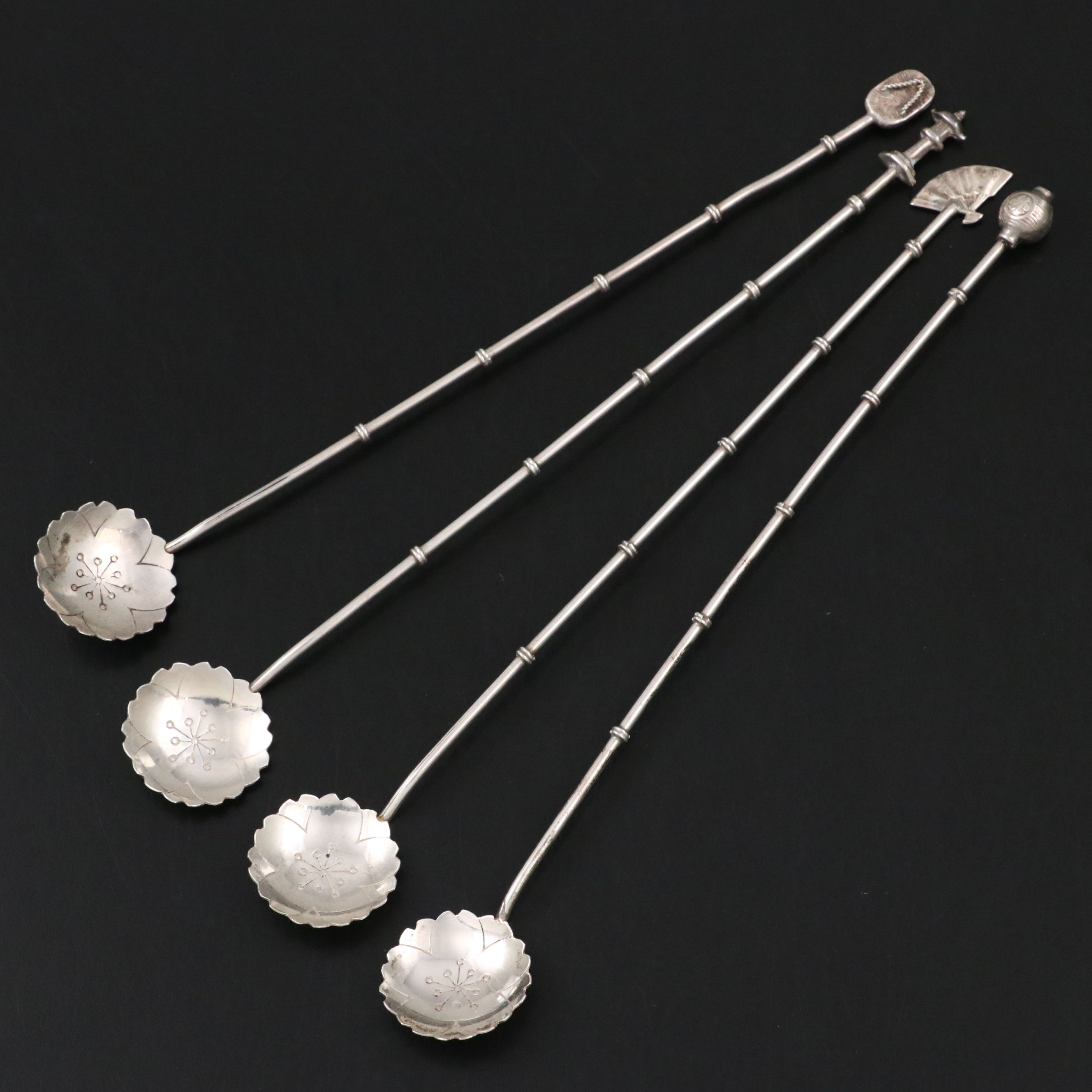 Cherry Blossom with Bamboo Handle Sterling Silver Iced Tea Spoons