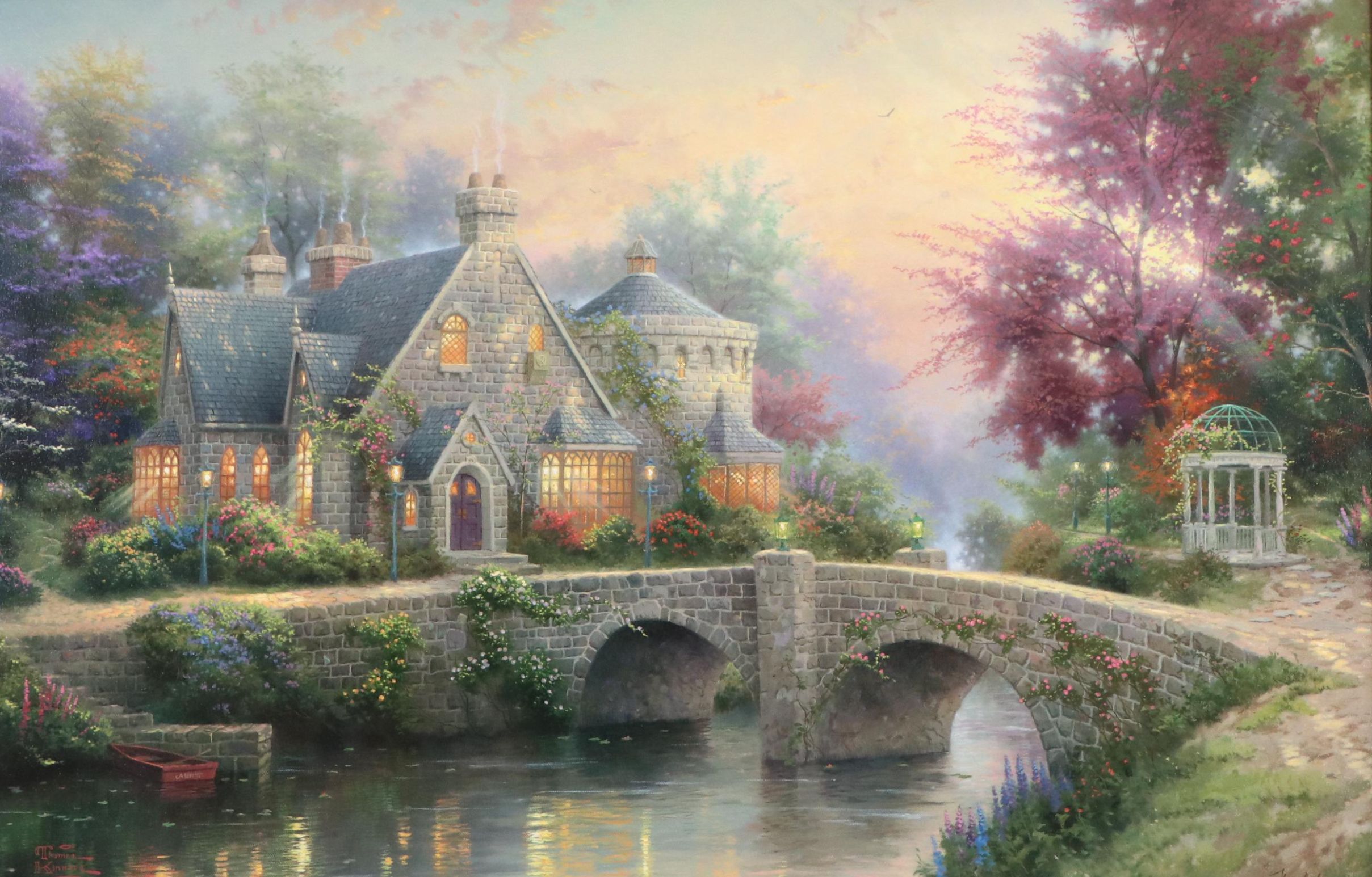 Thomas Kinkade Embellished Offset Lithograph "Lamplight Manor"
