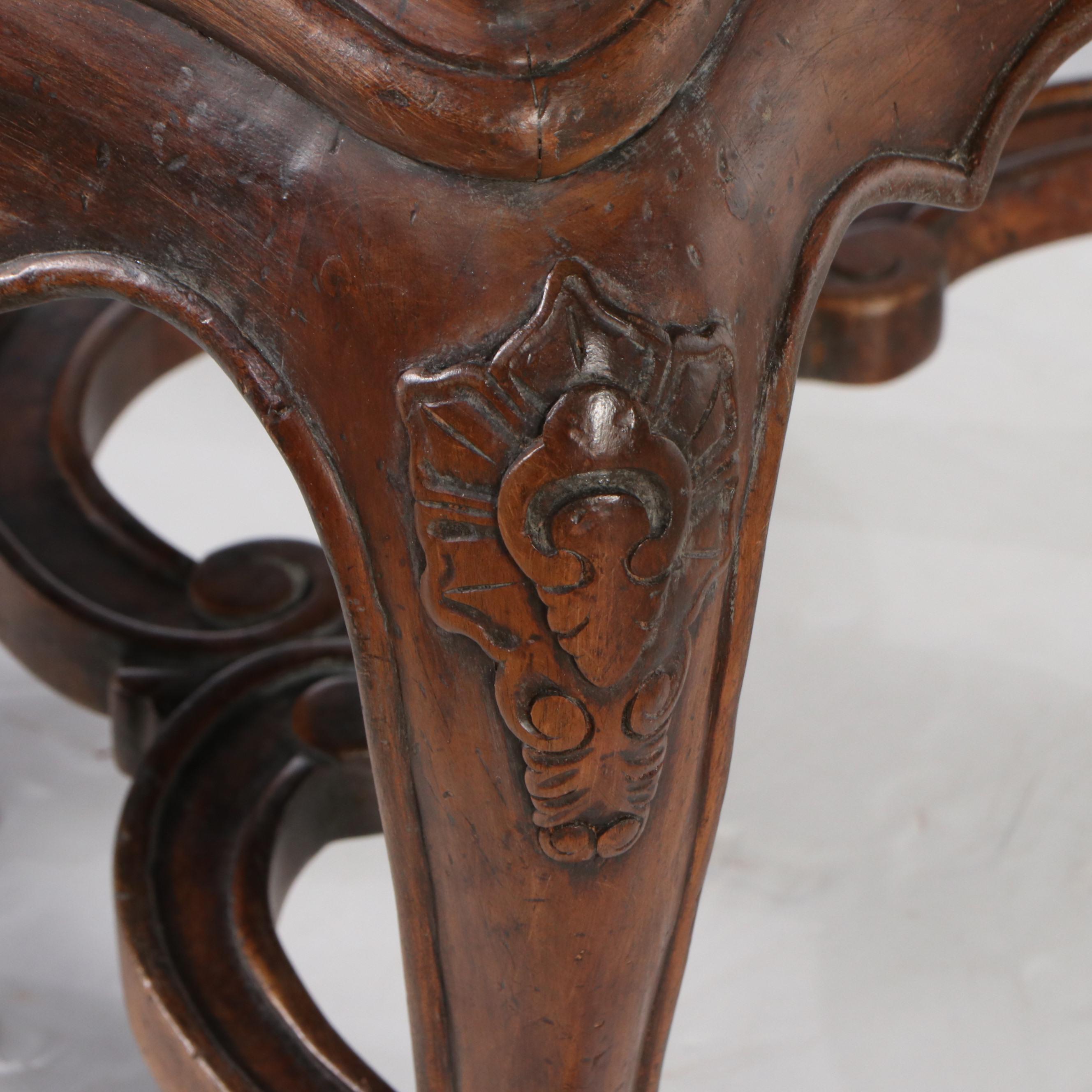 French Provincial Style Carved Wood Upholstered Footstool