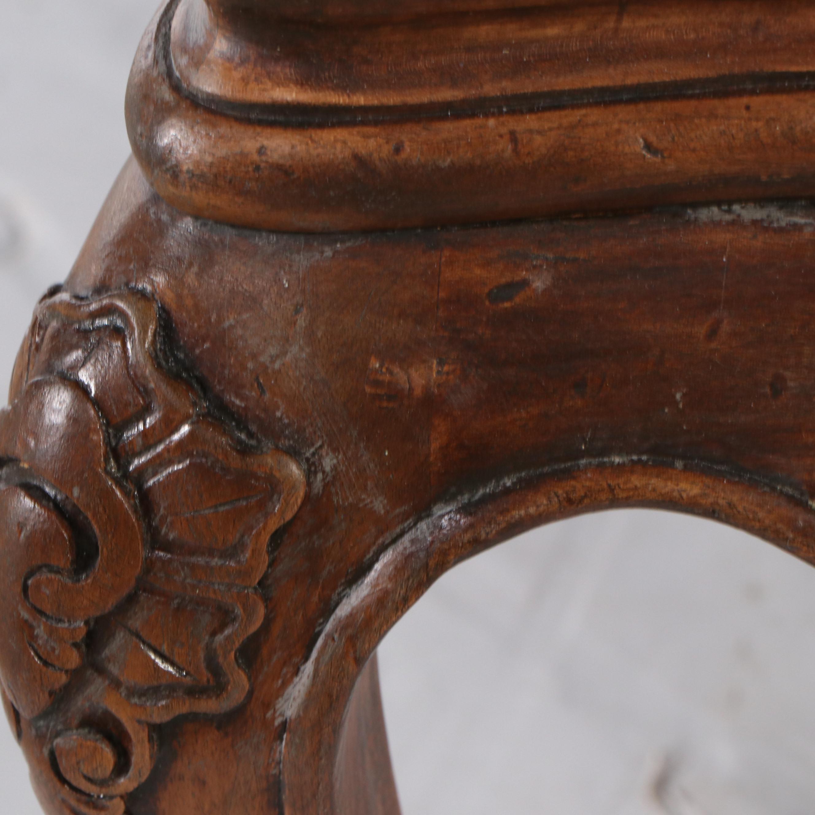 French Provincial Style Carved Wood Upholstered Footstool