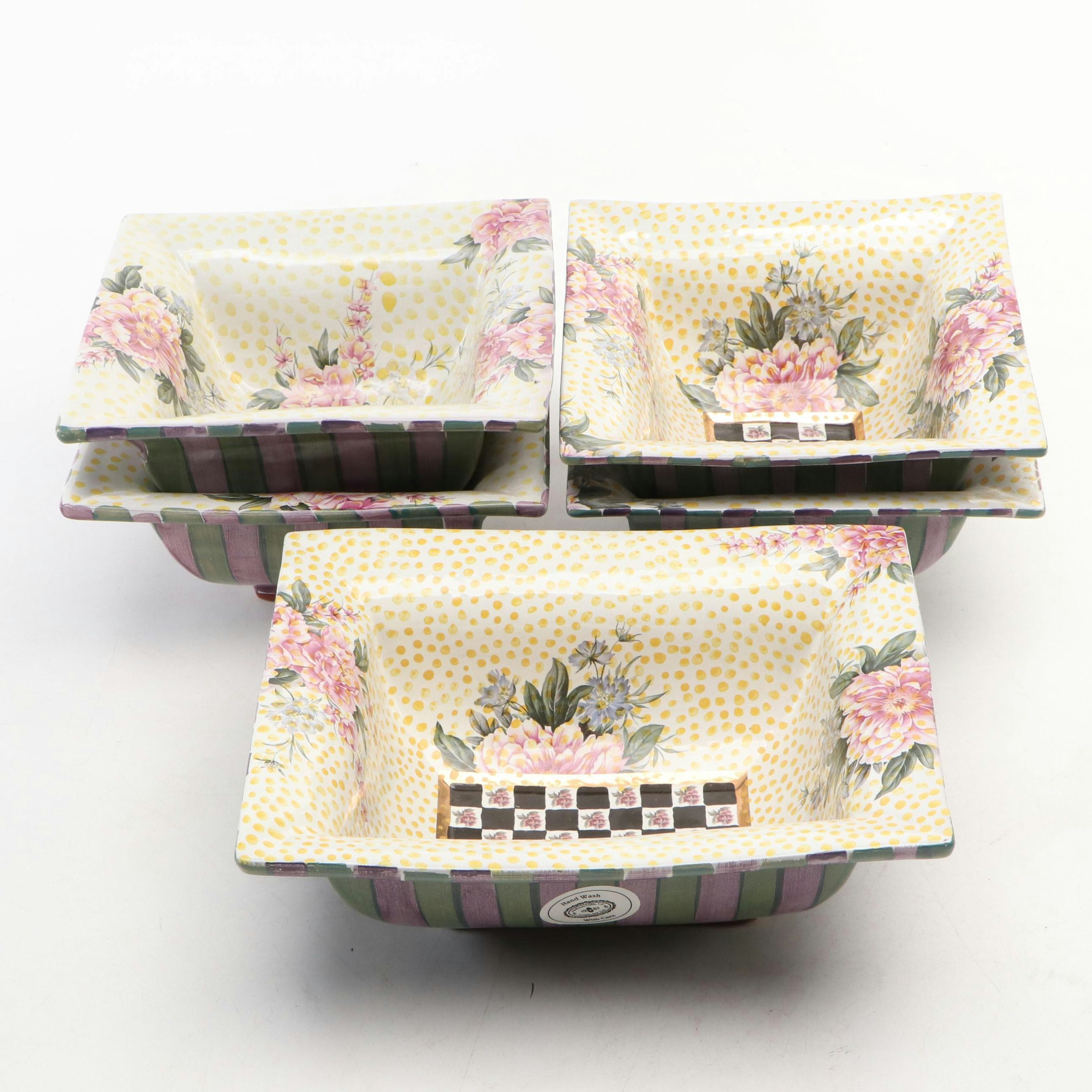 MacKenzie-Childs "Torquay Kelp Urchin" Terracotta Square Bowls