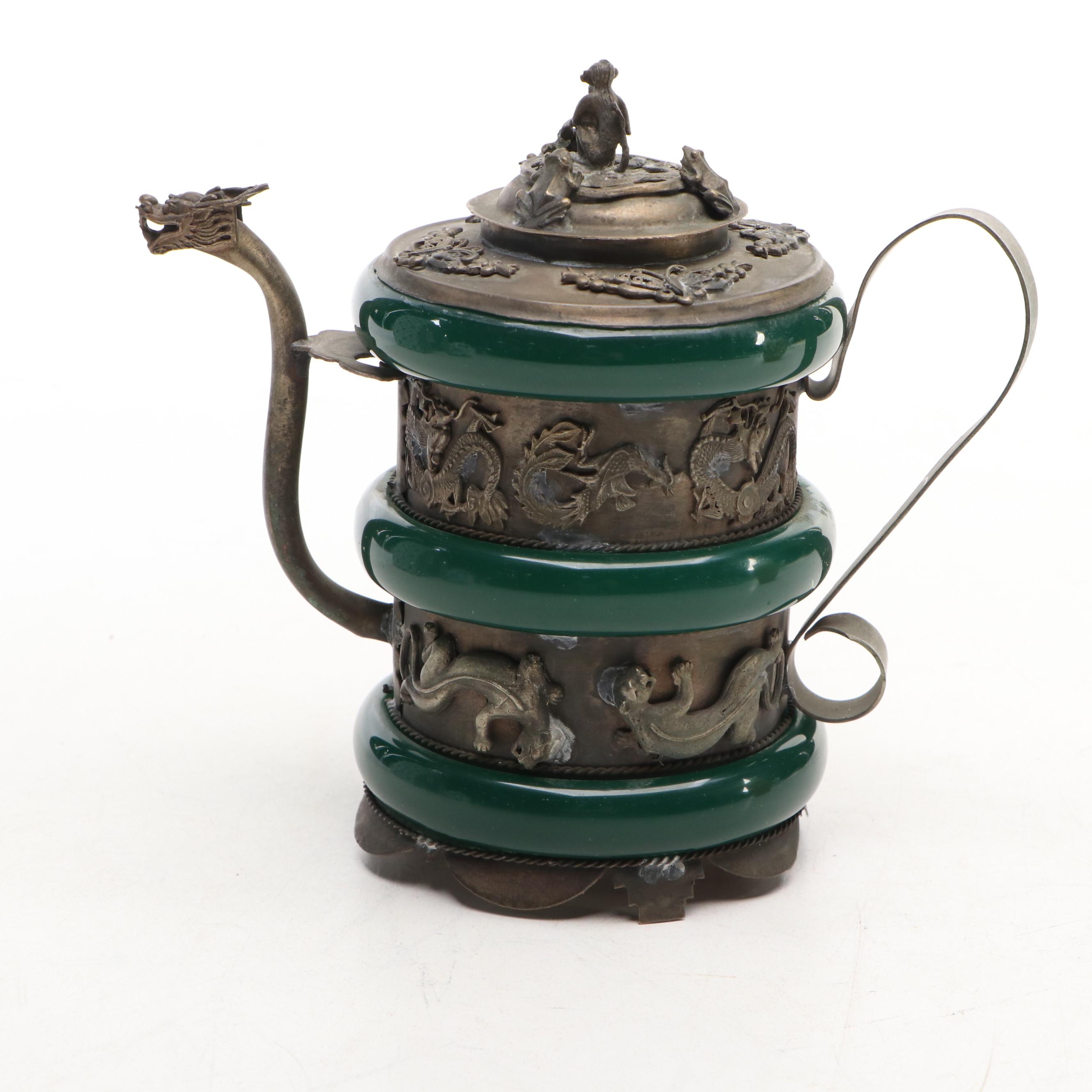Chinese Tibet Metal and Glass Zodiac Teapot with Other Glass Vase, 20th Century