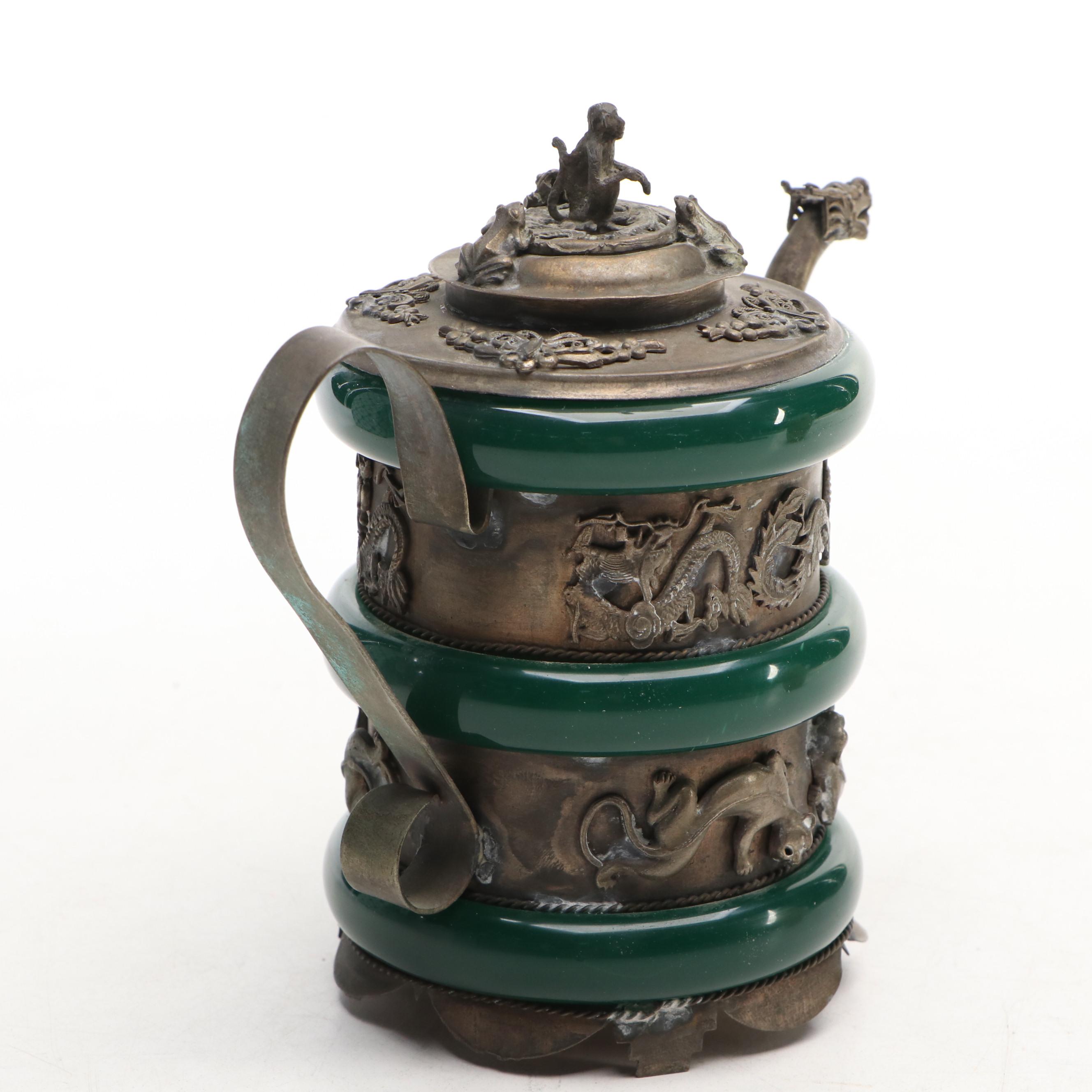 Chinese Tibet Metal and Glass Zodiac Teapot with Other Glass Vase, 20th Century