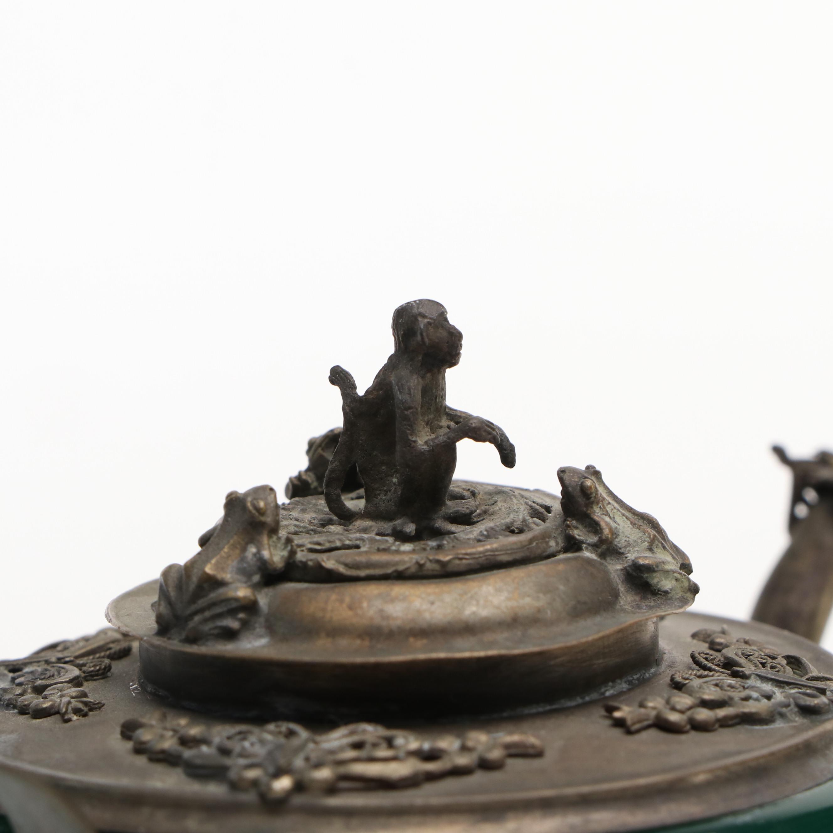 Chinese Tibet Metal and Glass Zodiac Teapot with Other Glass Vase, 20th Century