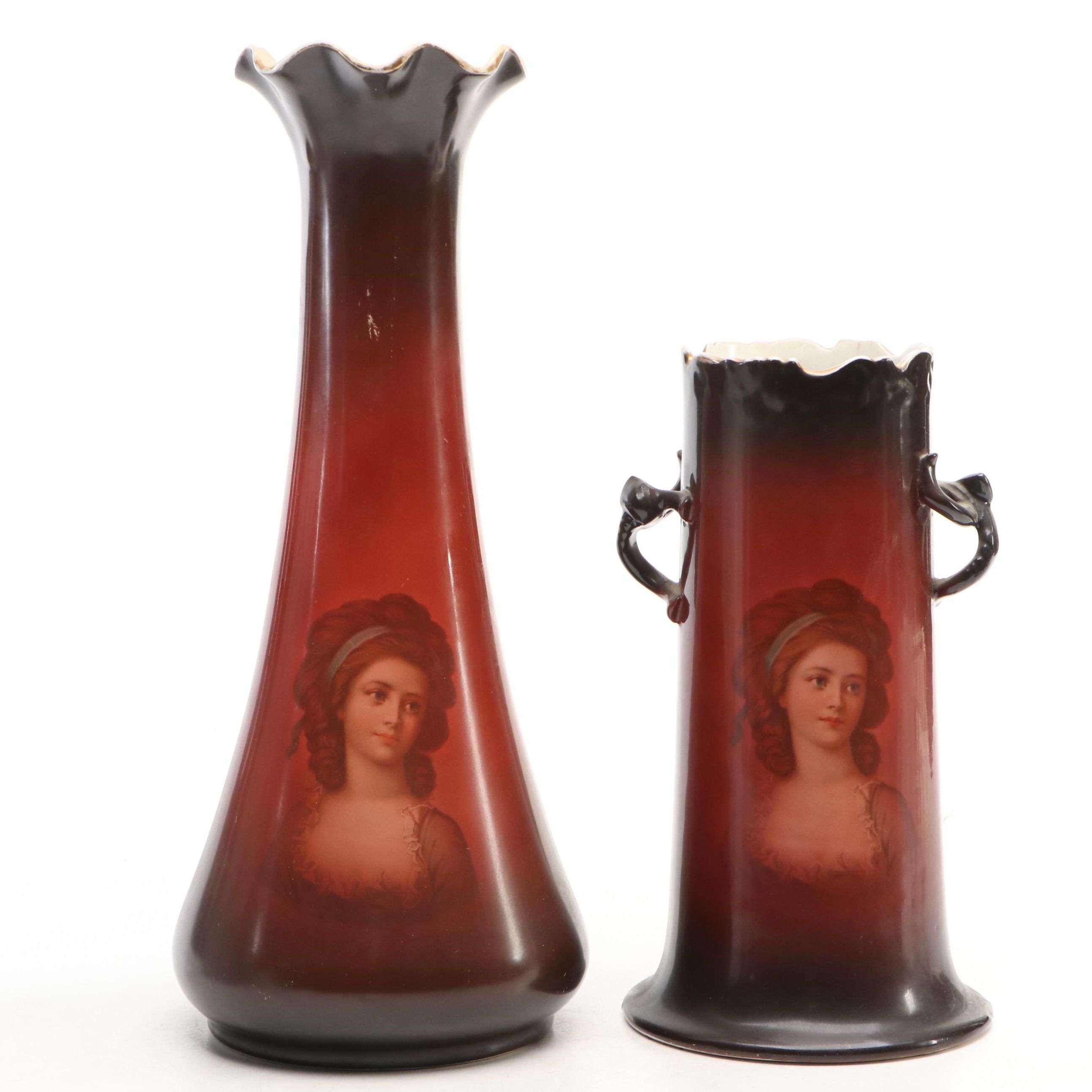 Warwick Ioga Portrait Vases, Early 20th Century