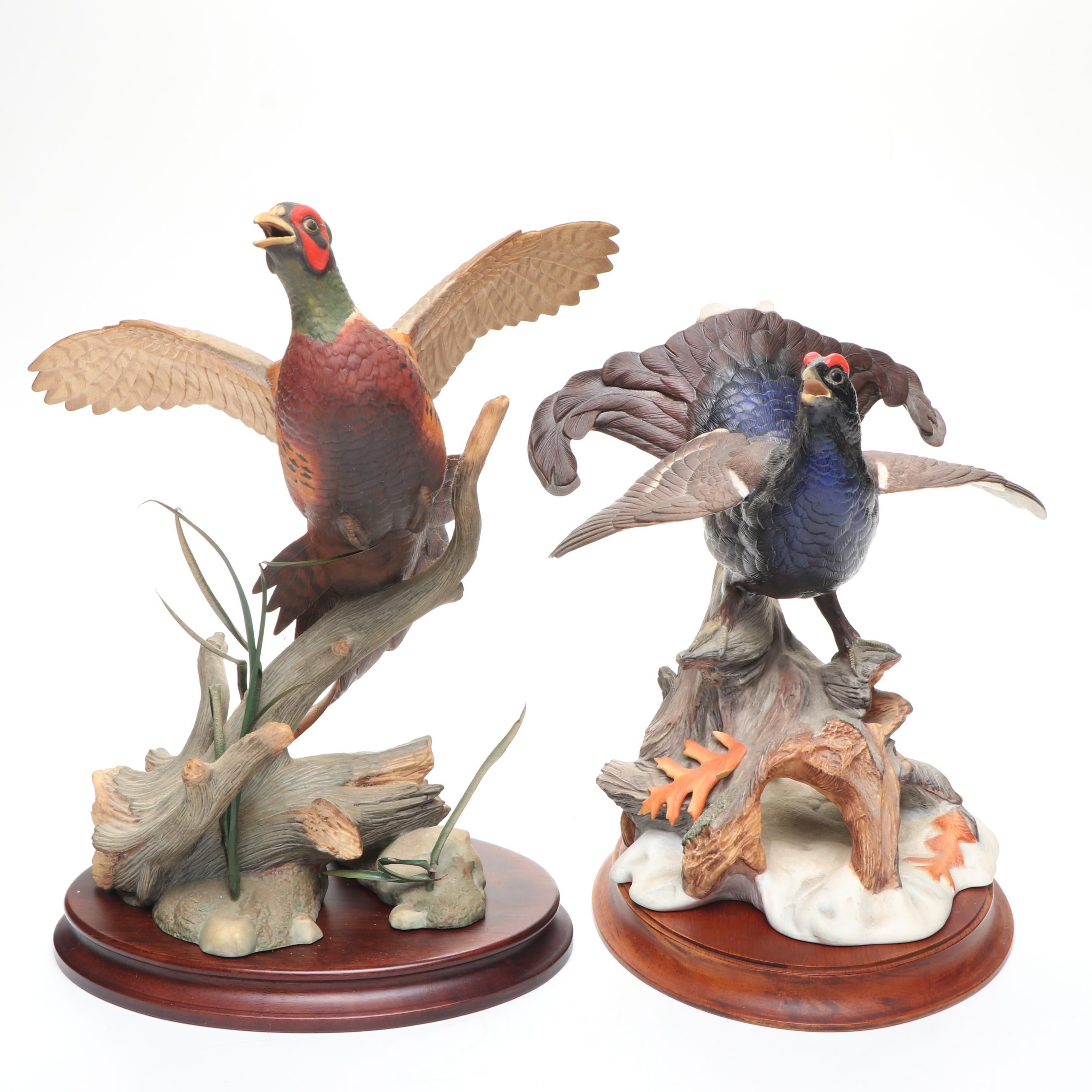 The Franklin Mint "Black Grouse" and "Ring-Necked Pheasant" Porcelain Birds