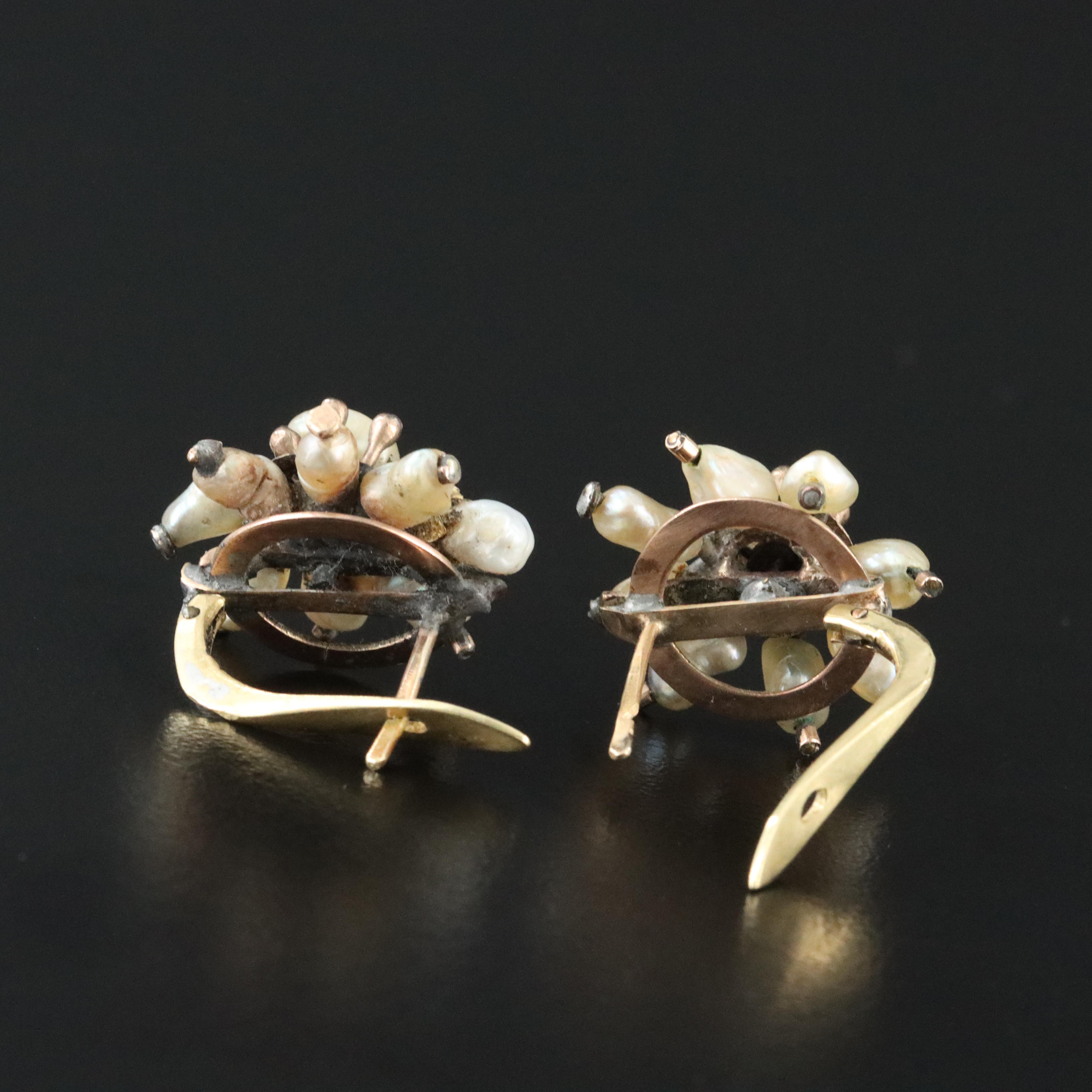 14K Seed Pearl Flower Earrings