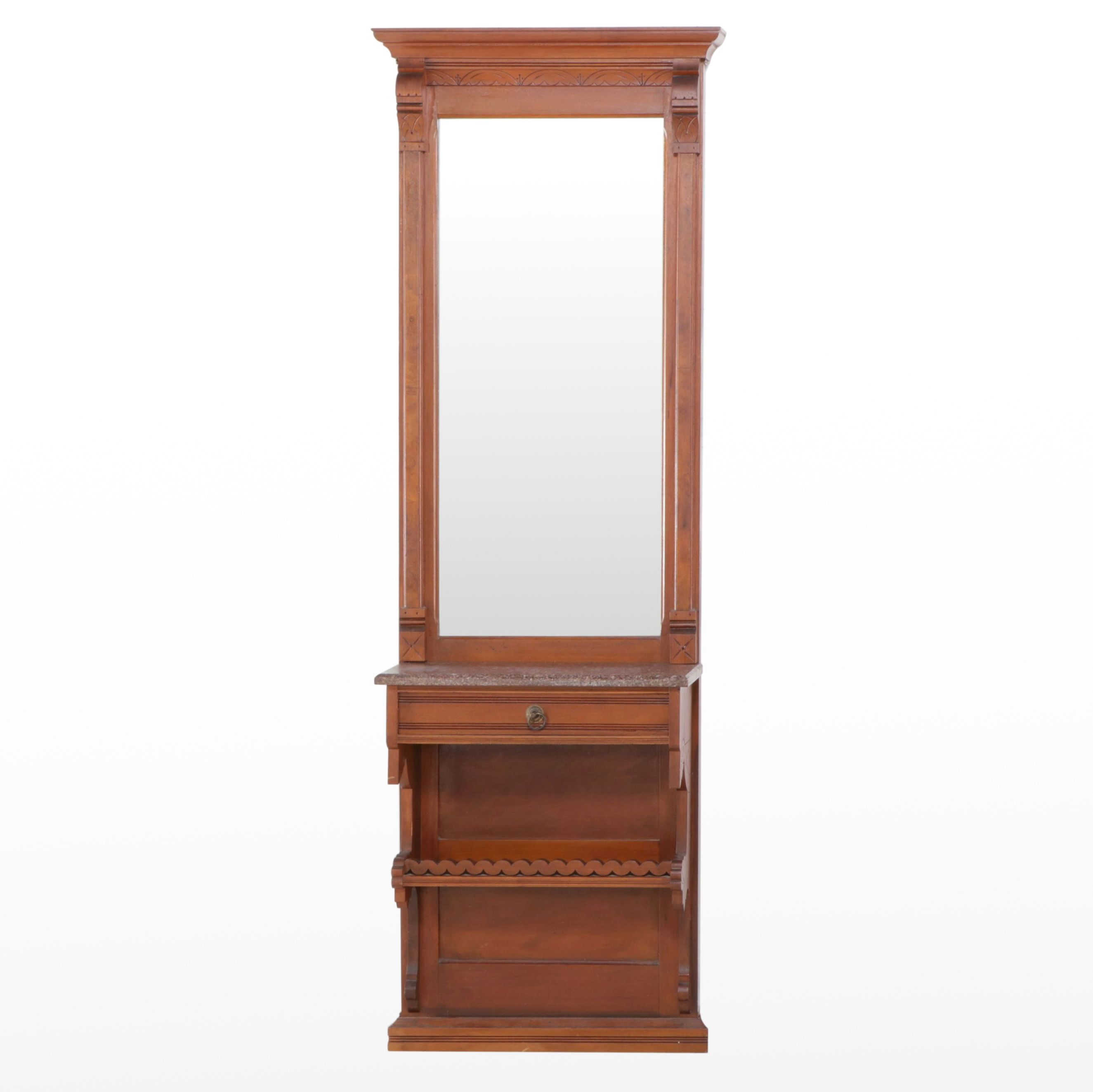 Victorian Eastlake Walnut Hall Tree, Late 19th/Early 20th Century