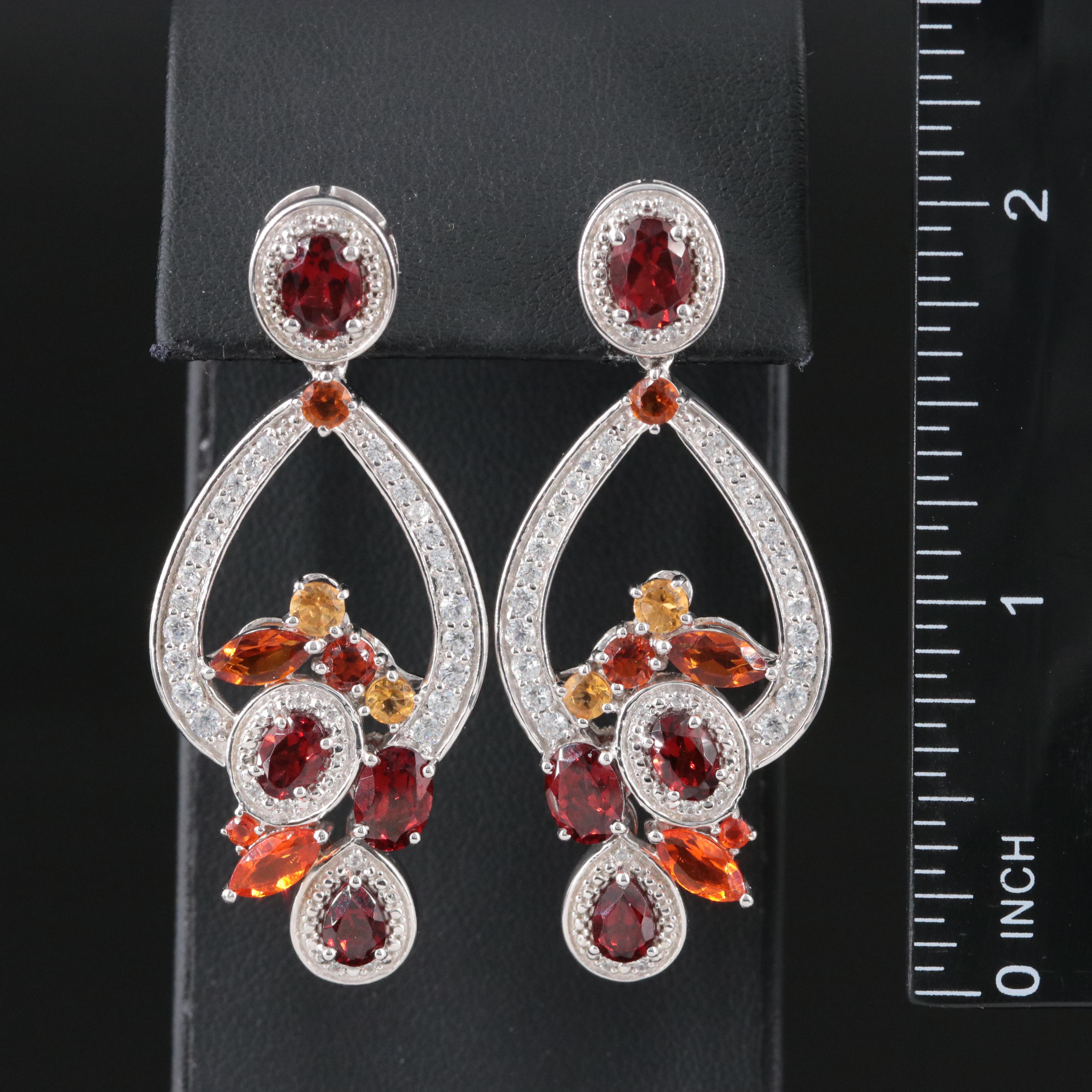 Sterling Garnet, Citrine and White Topaz Chandelier Earrings