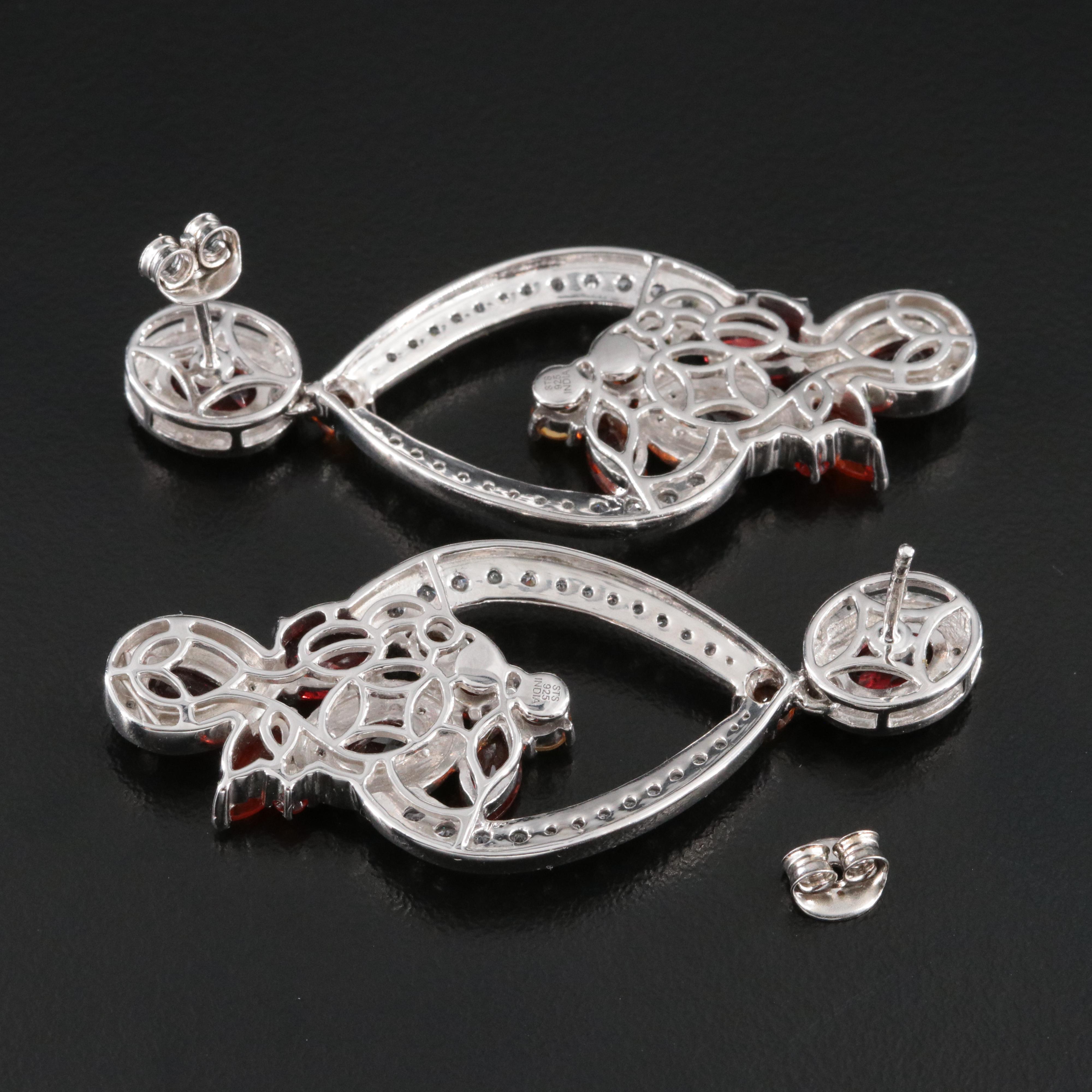 Sterling Garnet, Citrine and White Topaz Chandelier Earrings