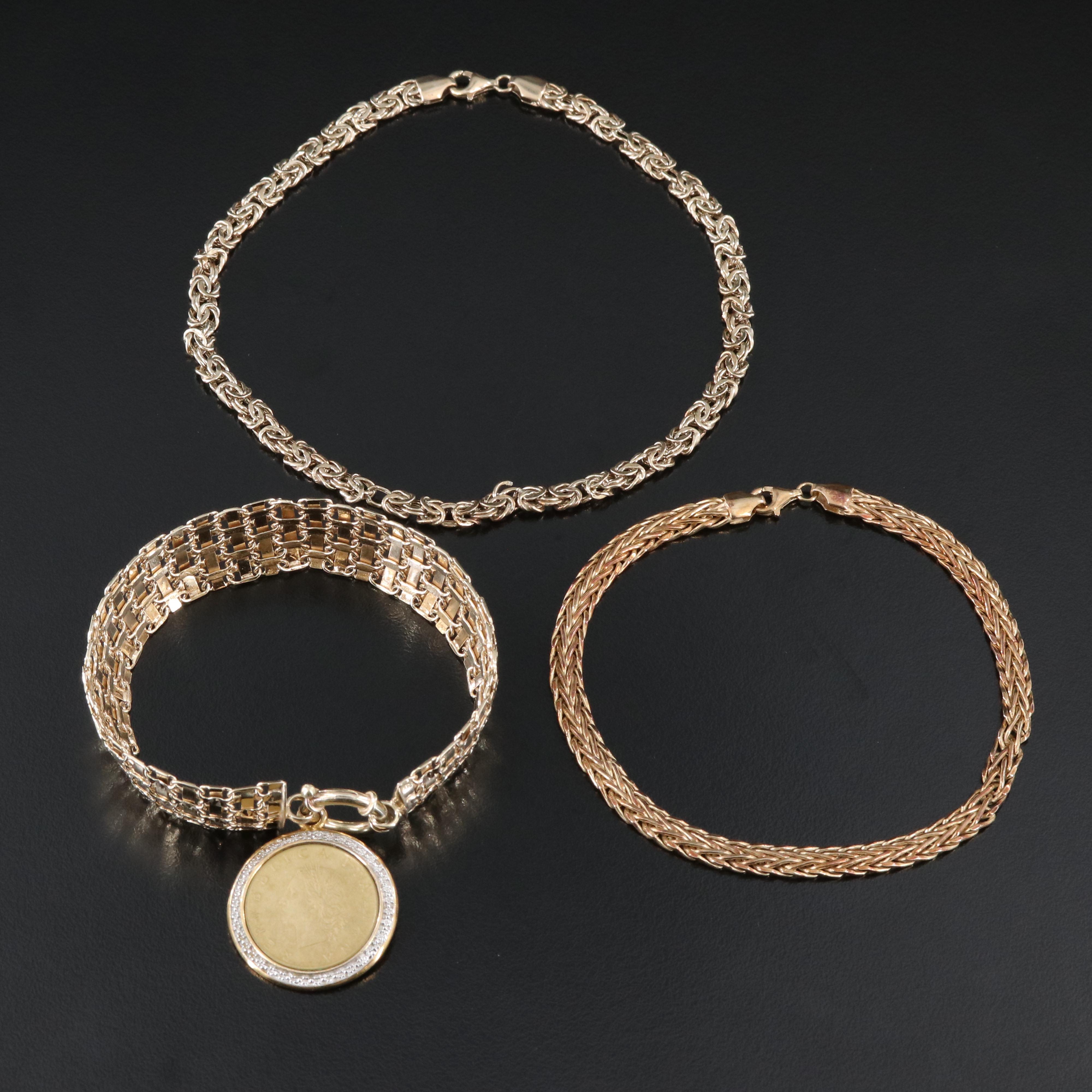 Sterling Bracelets with Diamond Accents and 1990 Italian 20 Lire Coin