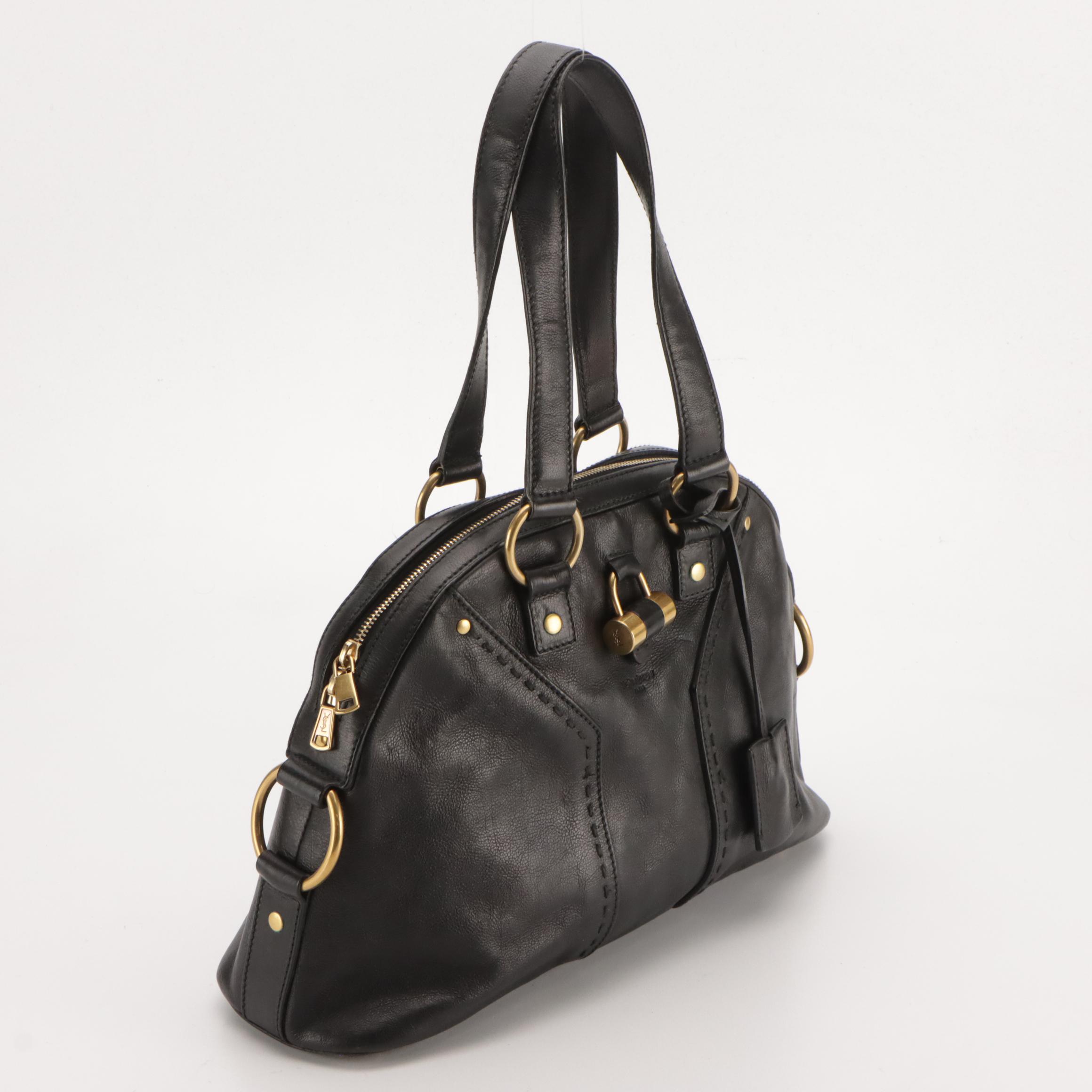 Yves Saint Laurent Rive Gauche Domed Muse Shoulder Bag in Black Leather