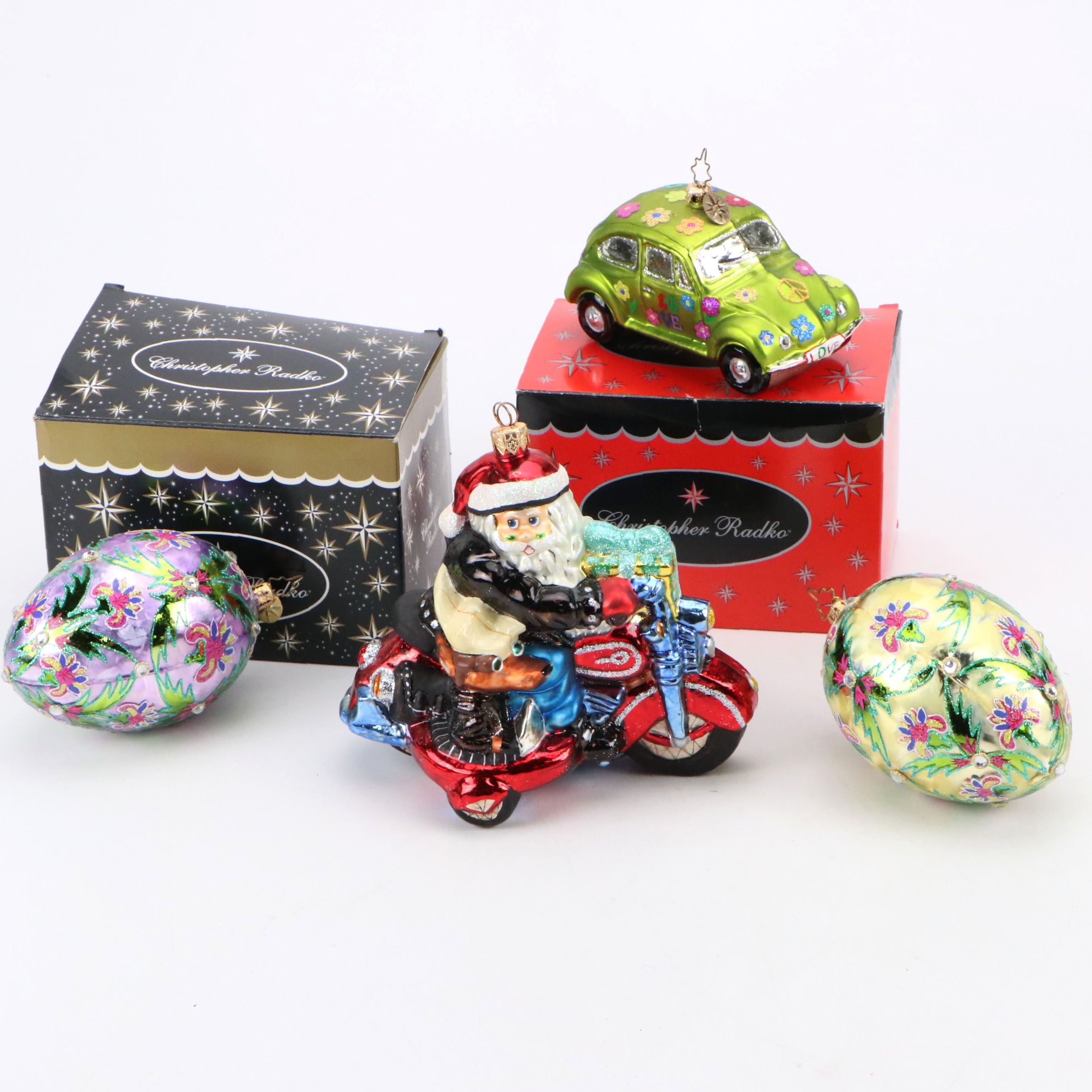 Christopher Radko "Sidecar Harley Santa" and More Glass Ornaments