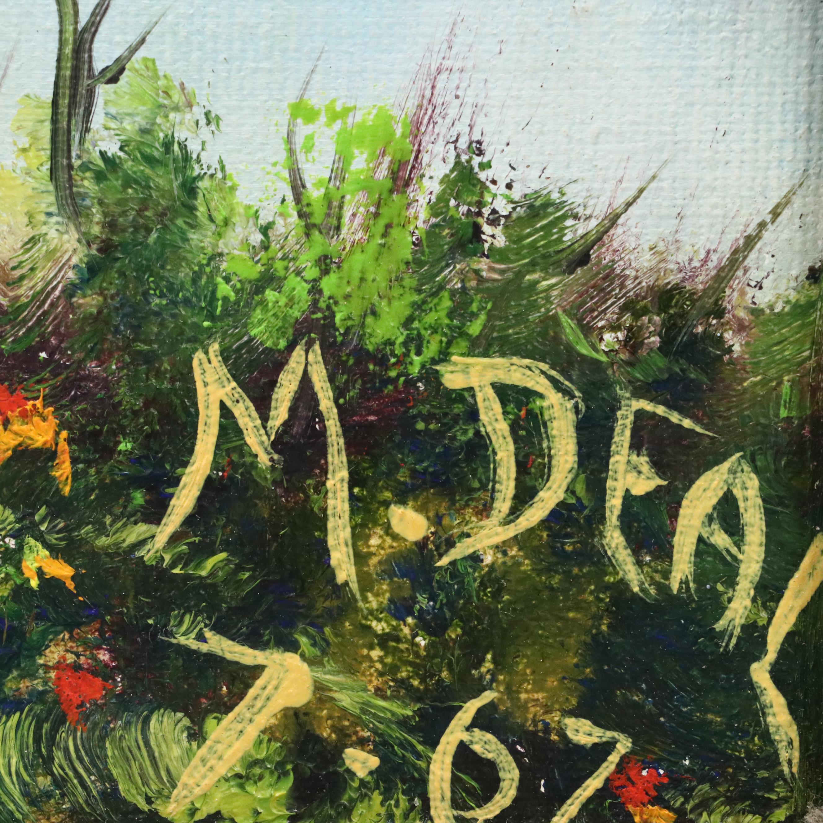 M. Deal Landscape Oil Painting of Tree Lined Dirt Road and Stream, 1967