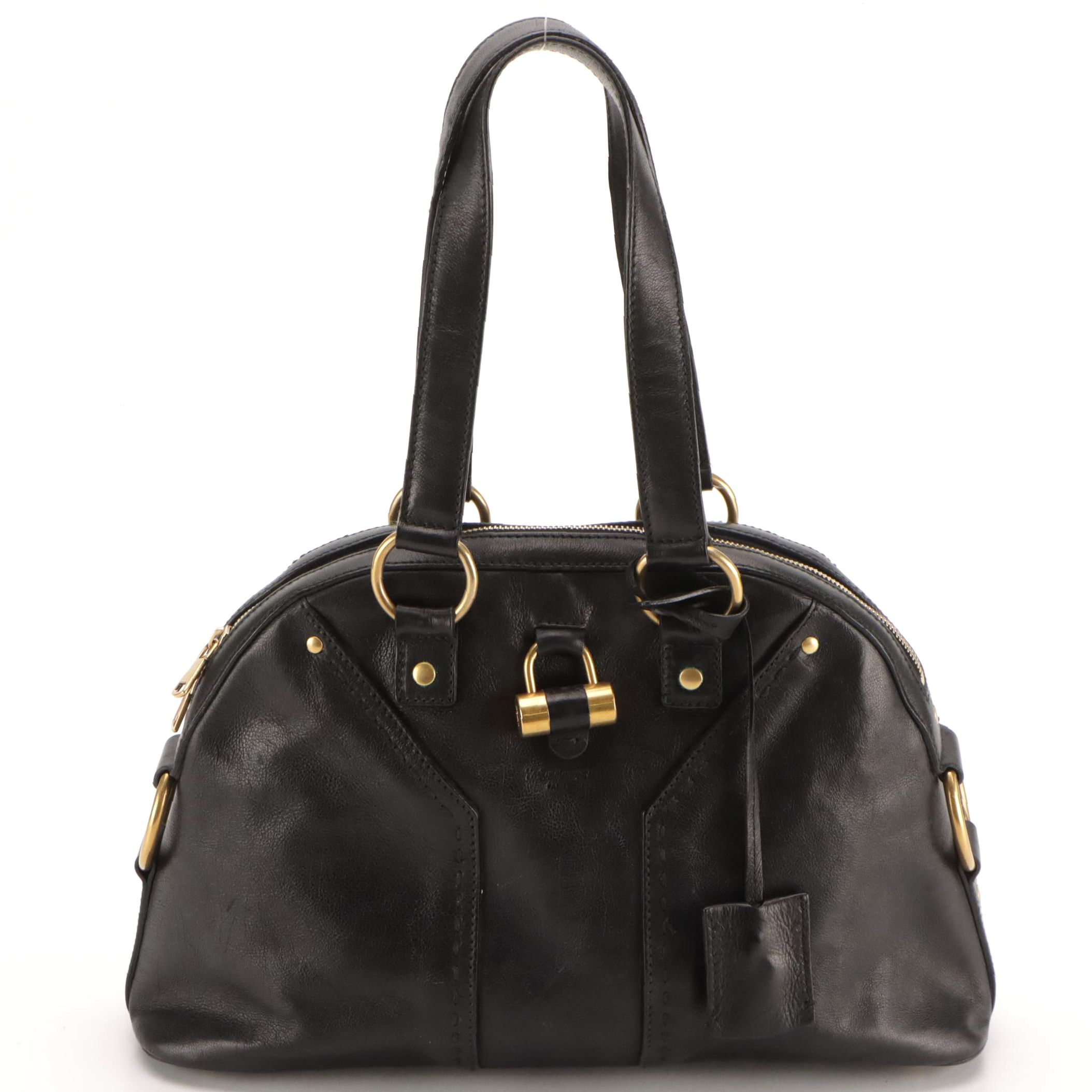 Yves Saint Laurent Rive Gauche Domed Muse Shoulder Bag in Black Leather