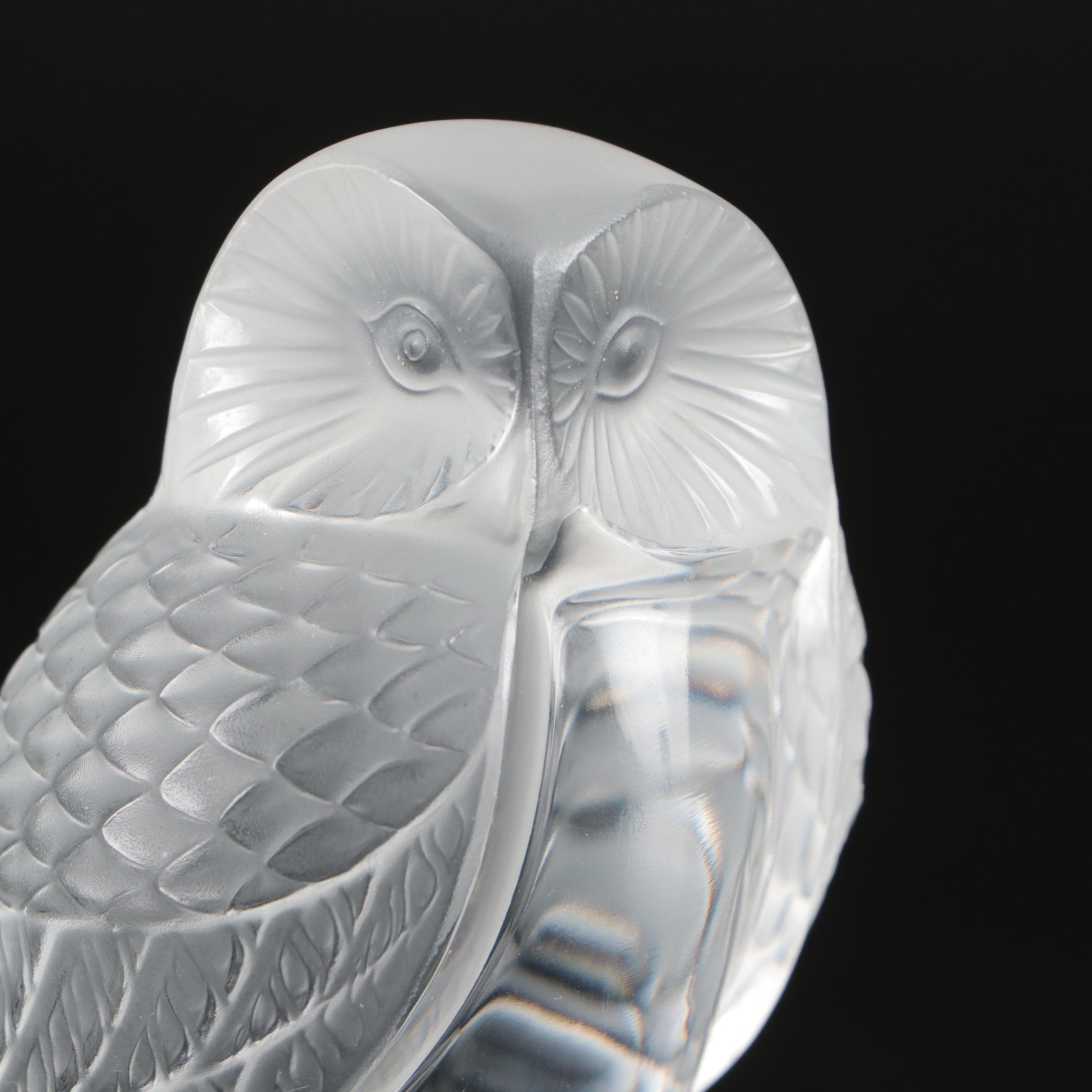 Lalique "Chouette" Frosted and Clear Crystal Owl Paperweight