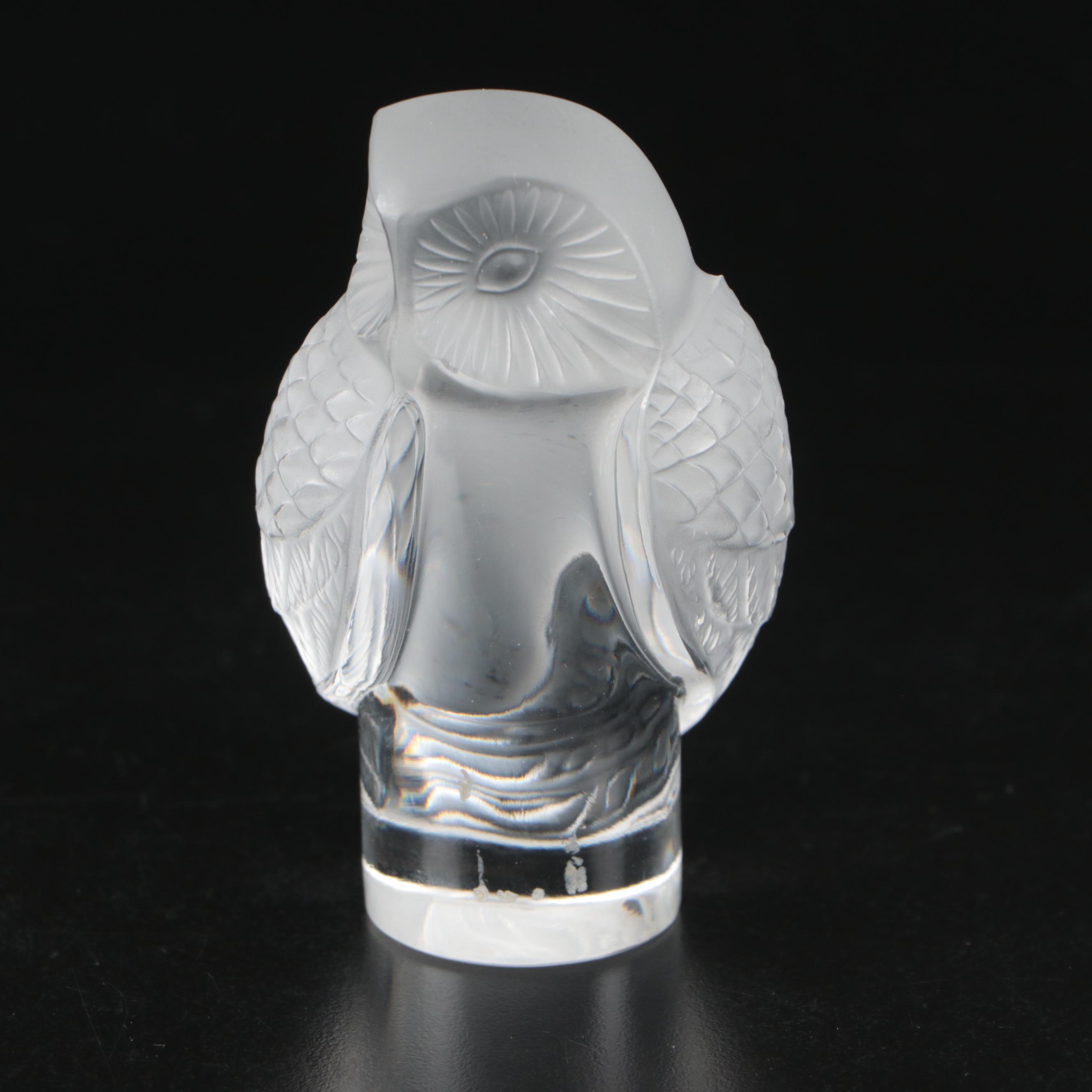 Lalique "Chouette" Frosted and Clear Crystal Owl Paperweight