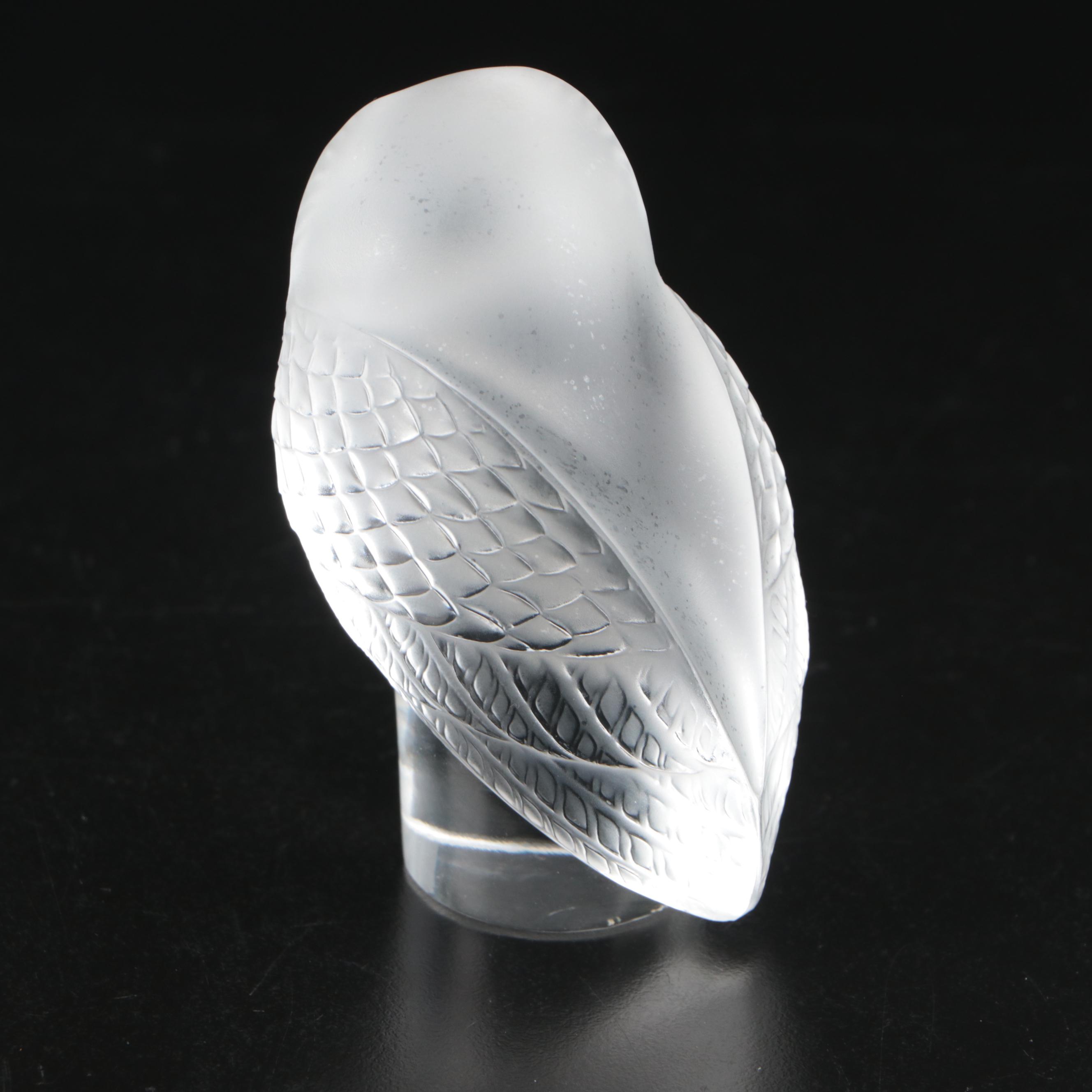 Lalique "Chouette" Frosted and Clear Crystal Owl Paperweight