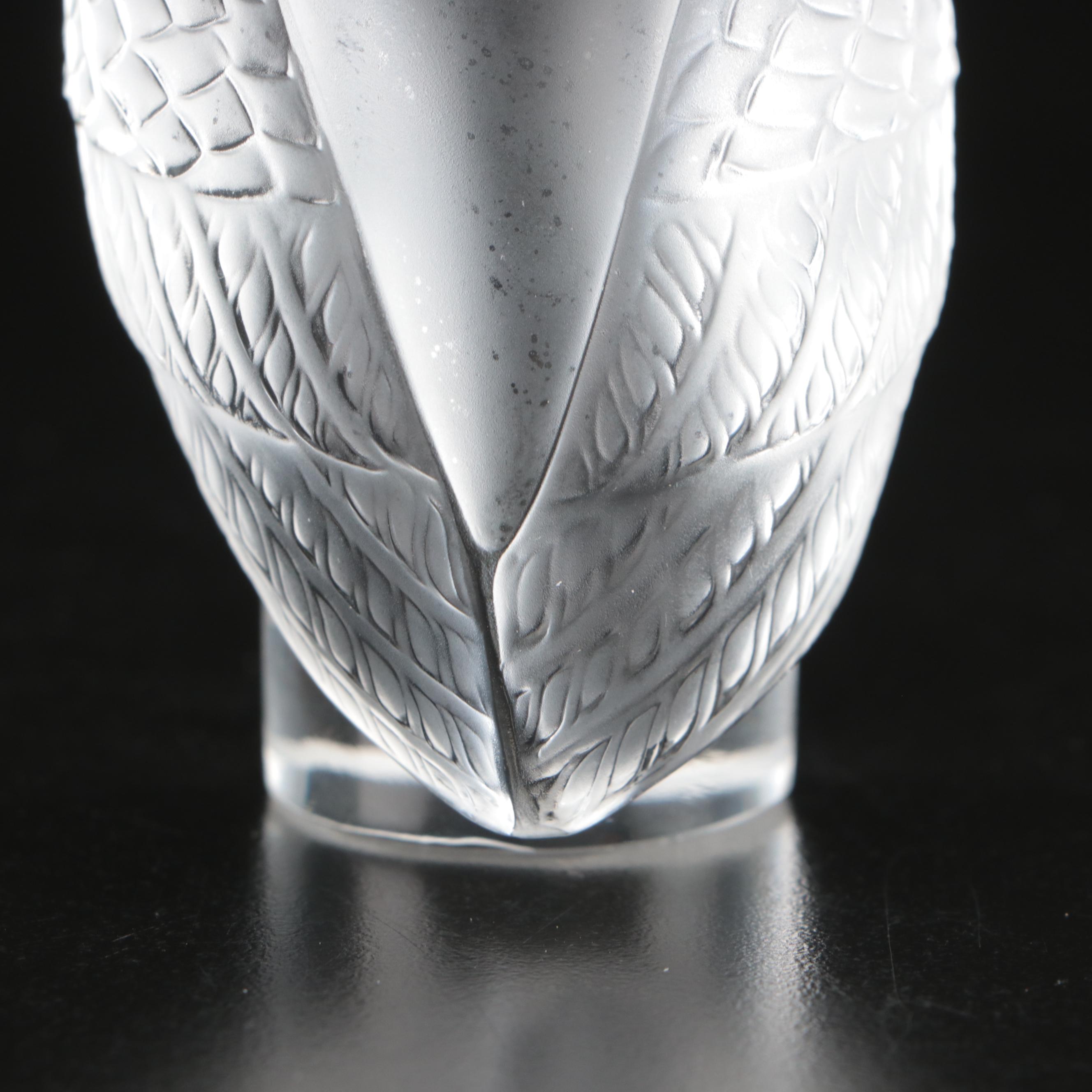 Lalique "Chouette" Frosted and Clear Crystal Owl Paperweight