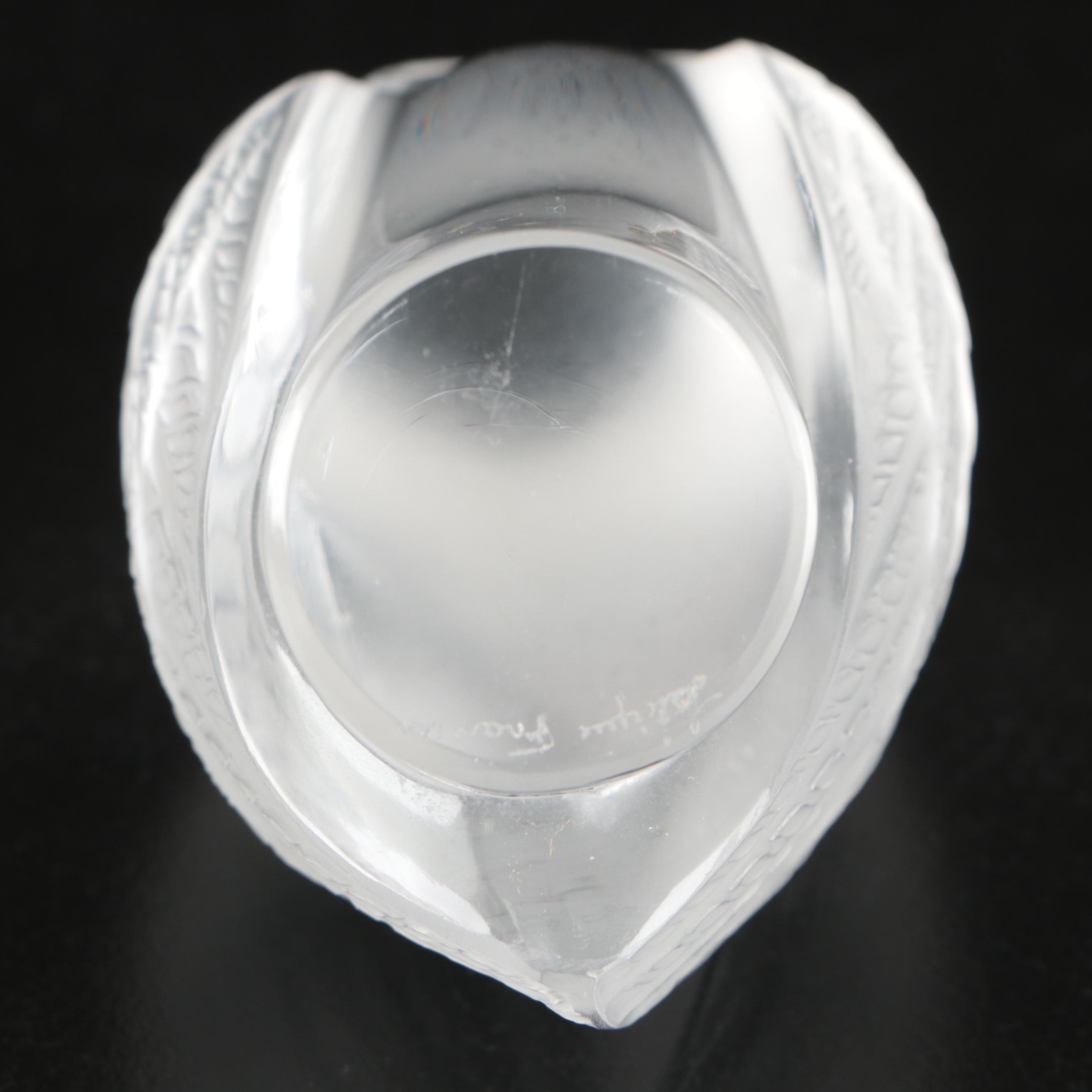 Lalique "Chouette" Frosted and Clear Crystal Owl Paperweight