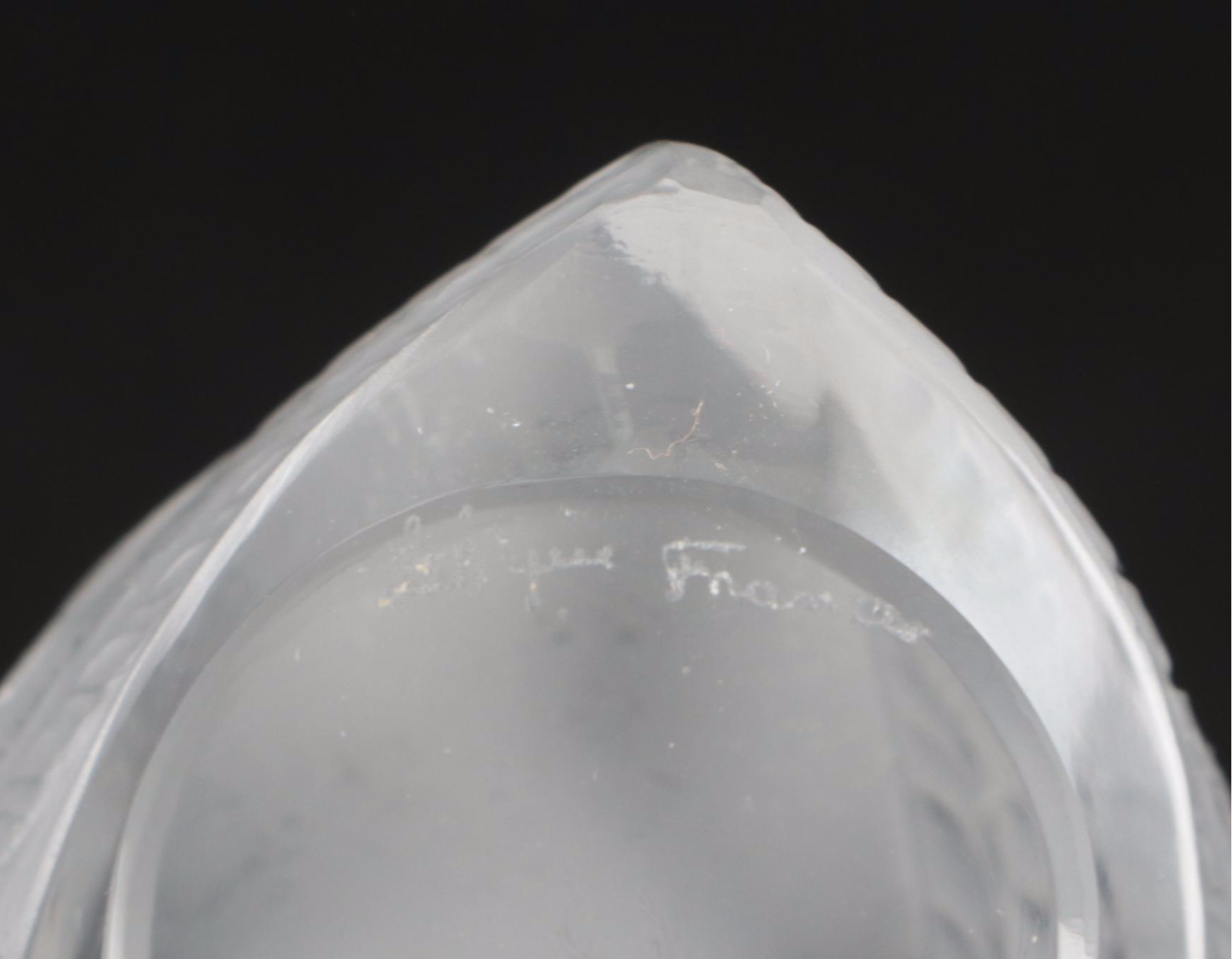 Lalique "Chouette" Frosted and Clear Crystal Owl Paperweight