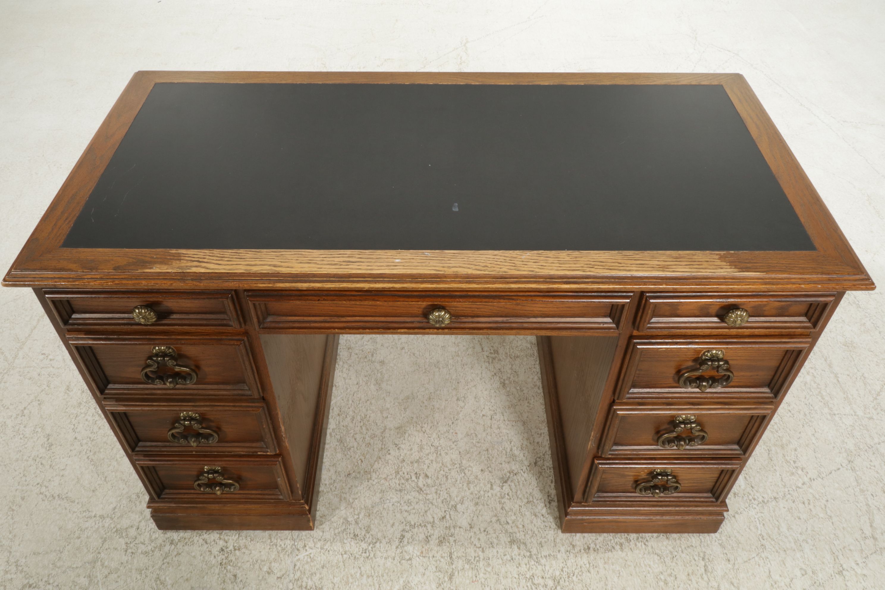 Sligh Spanish Baroque Style Oak Kneehole  Desk with Thomasville Cane-Back Chair