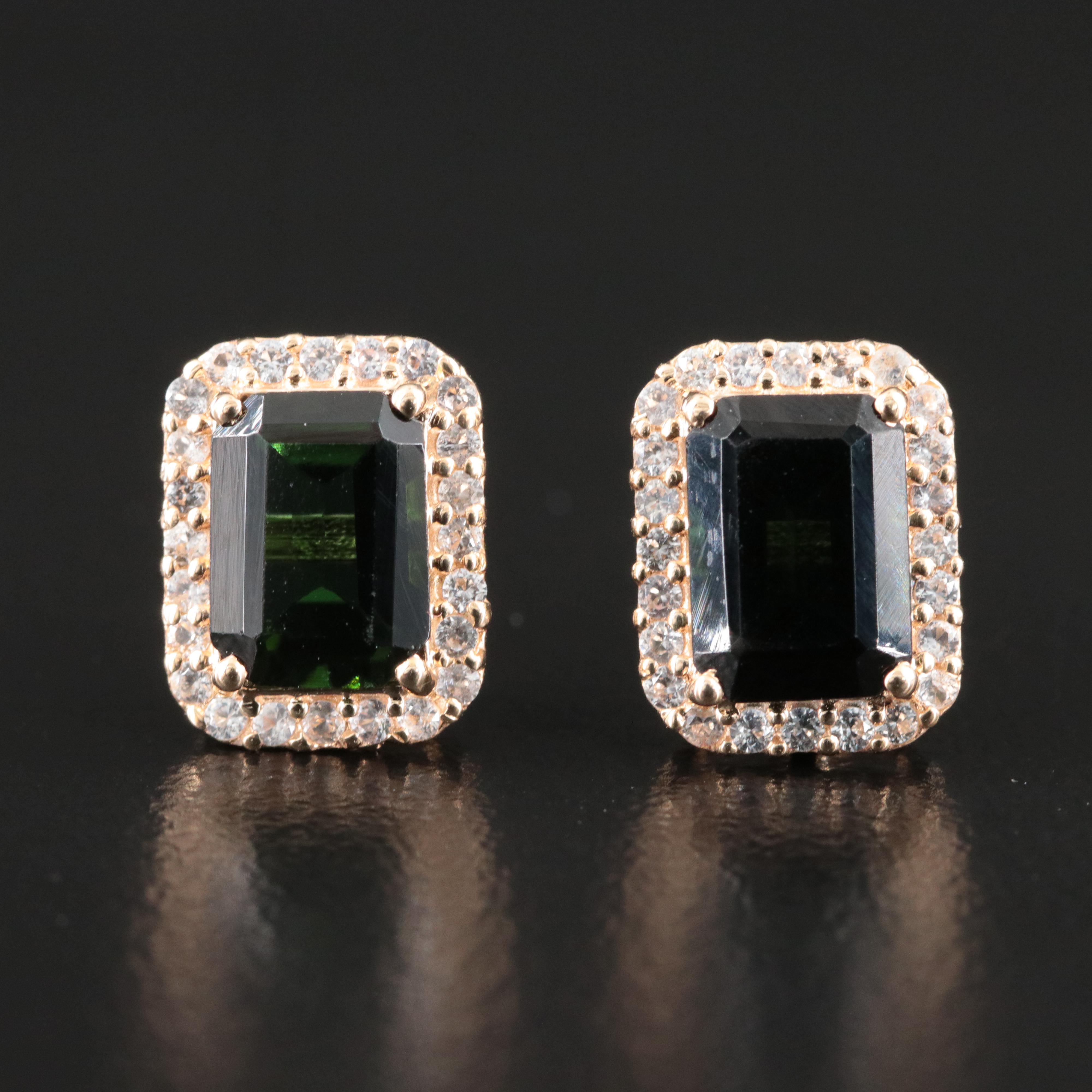 14K Tourmaline and White Topaz Stud Earrings