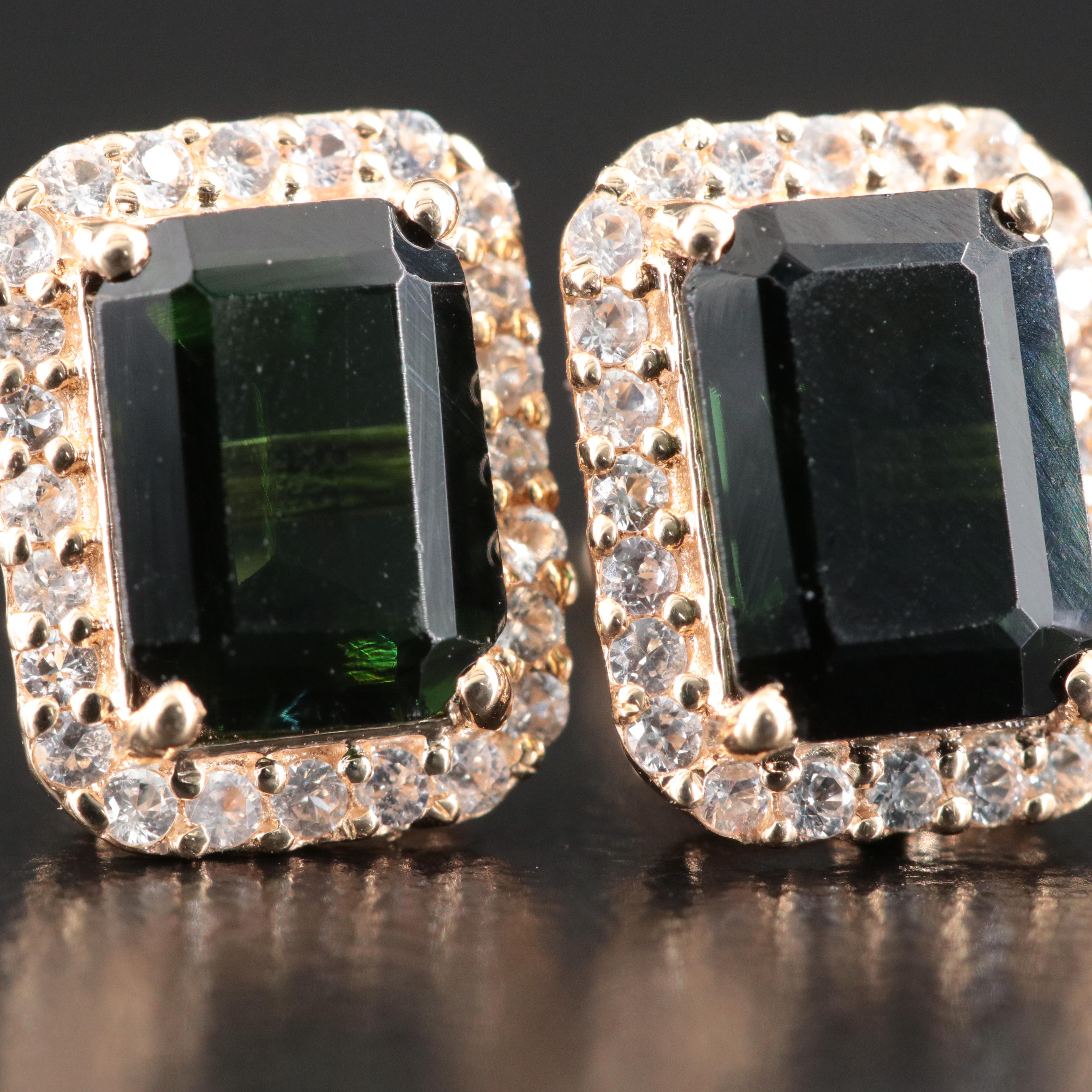 14K Tourmaline and White Topaz Stud Earrings