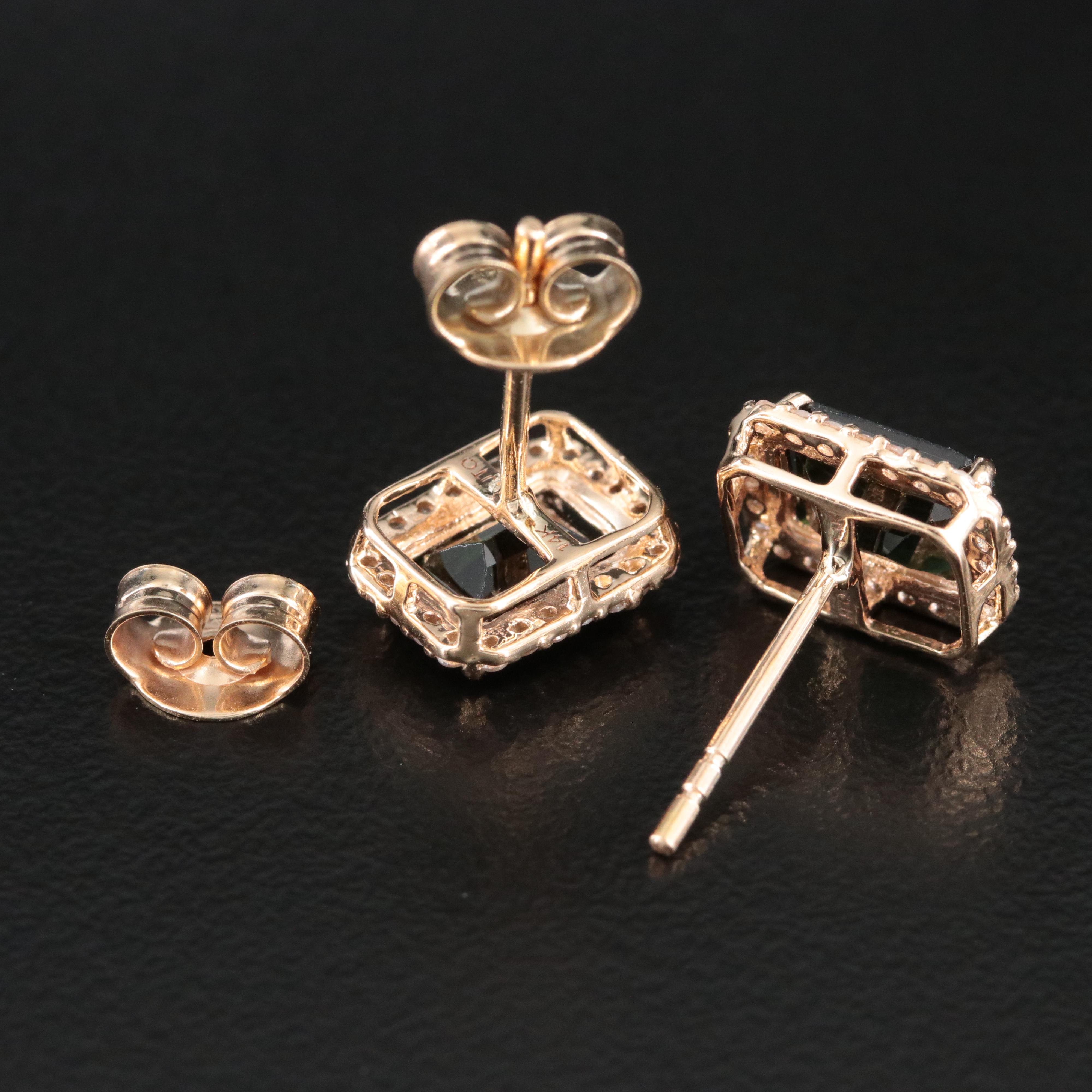 14K Tourmaline and White Topaz Stud Earrings